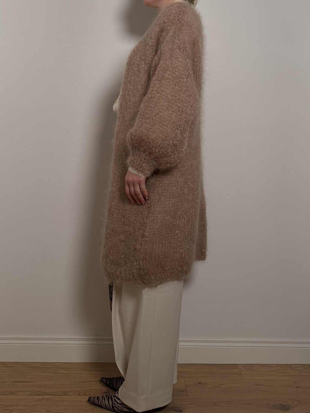 Mohair and wool camel maxi cardigan