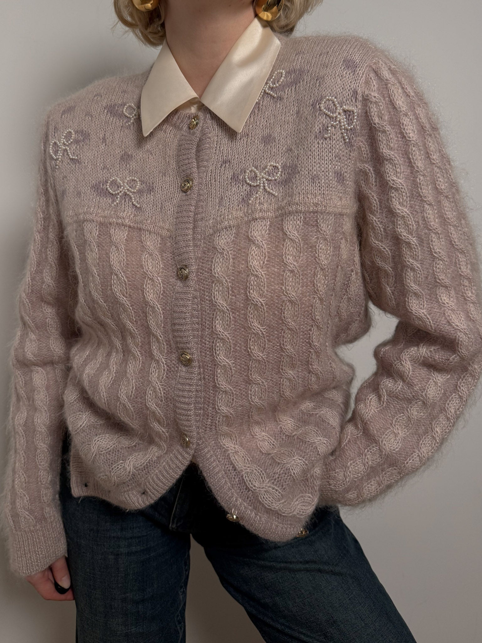 Mohair and wool pink cardigan
