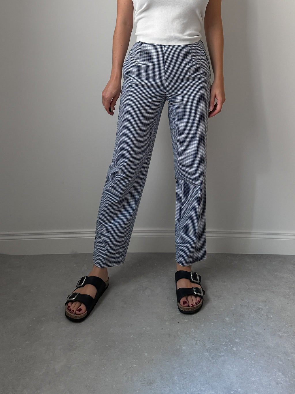 Cotton blue and white vichy pants