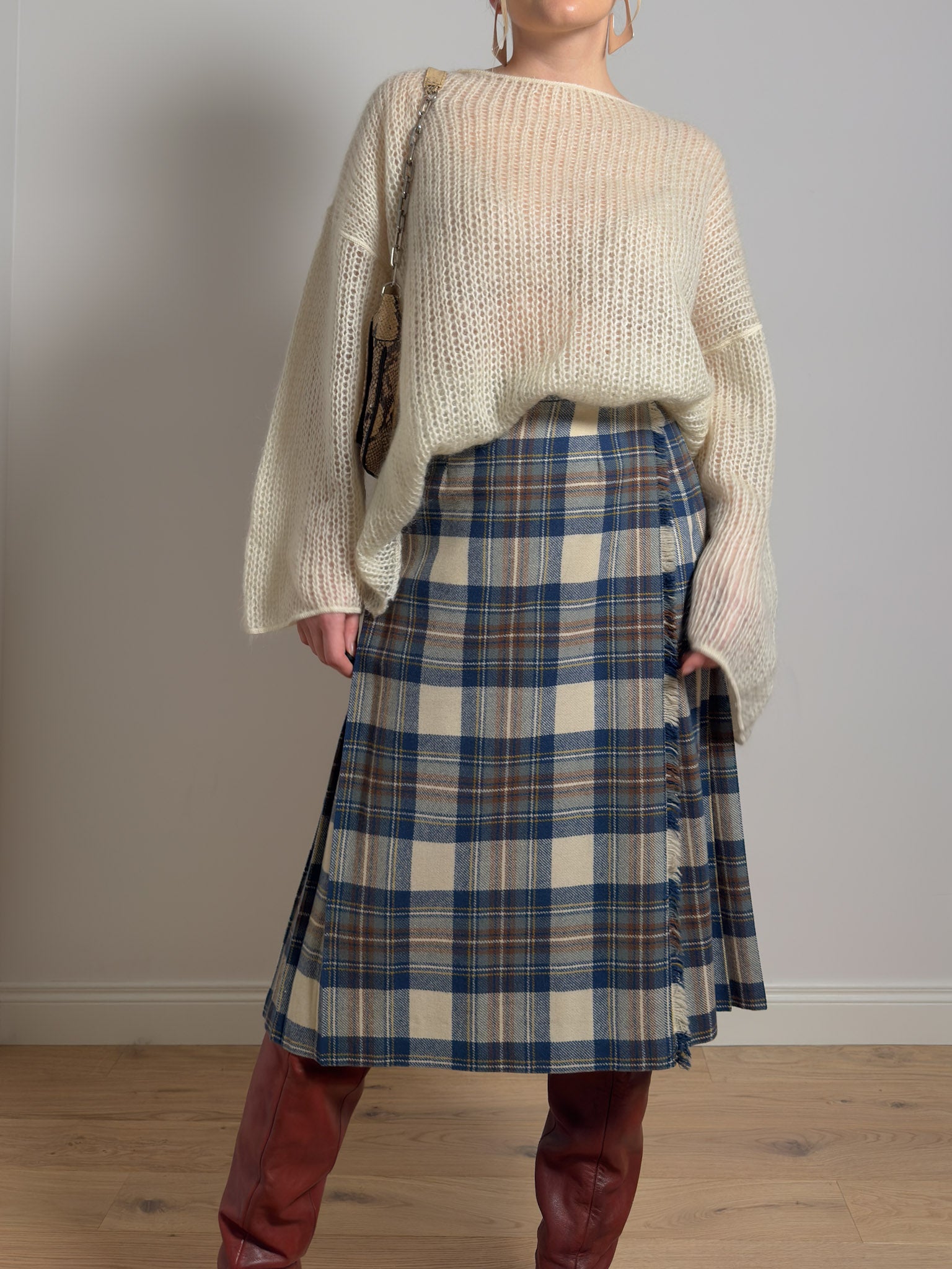 Pure wool tartan pleated skirt