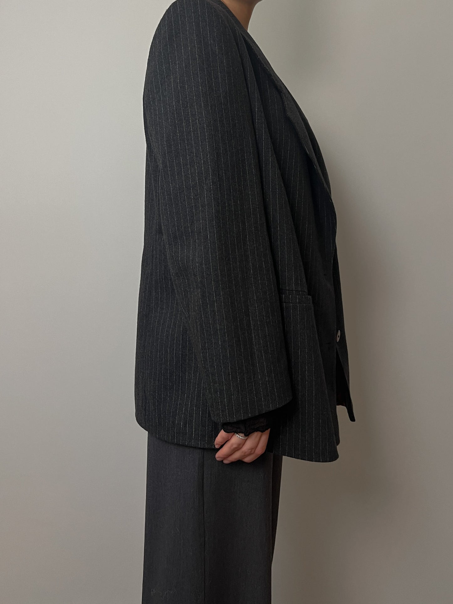 Pure wool pinstriped grey blazer