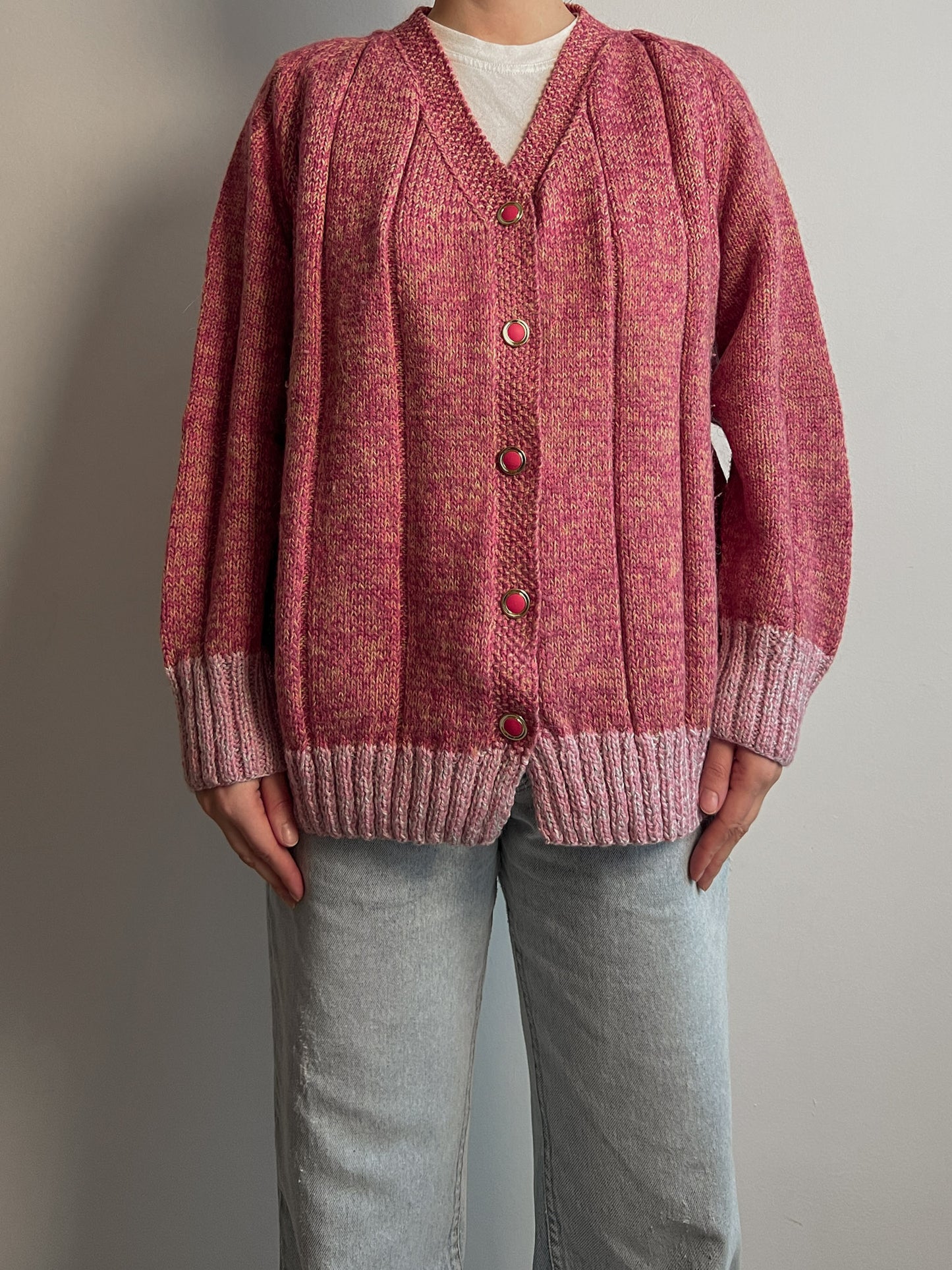 Pure wool embroidered pink cardigan