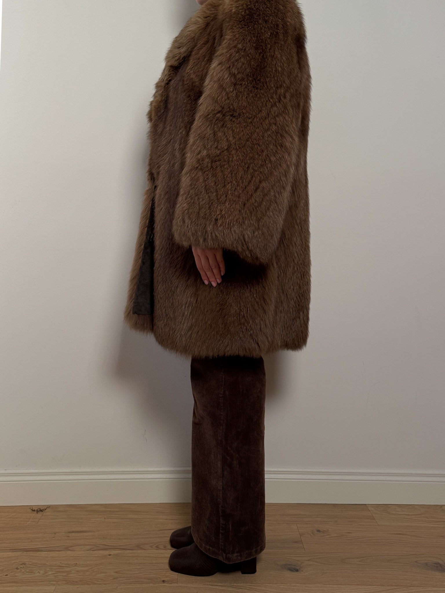 Real fur brown coat