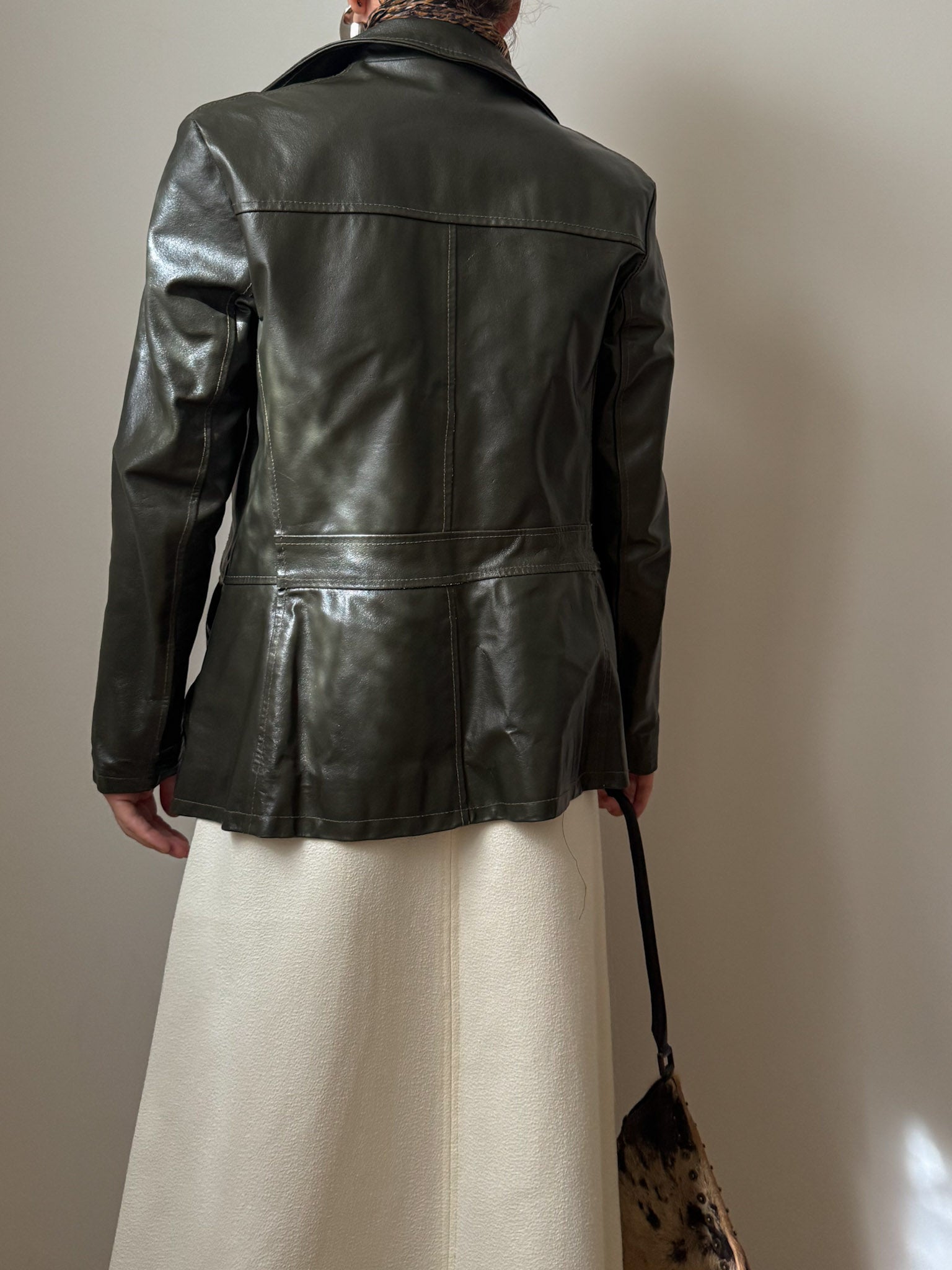 Real leather green jacket