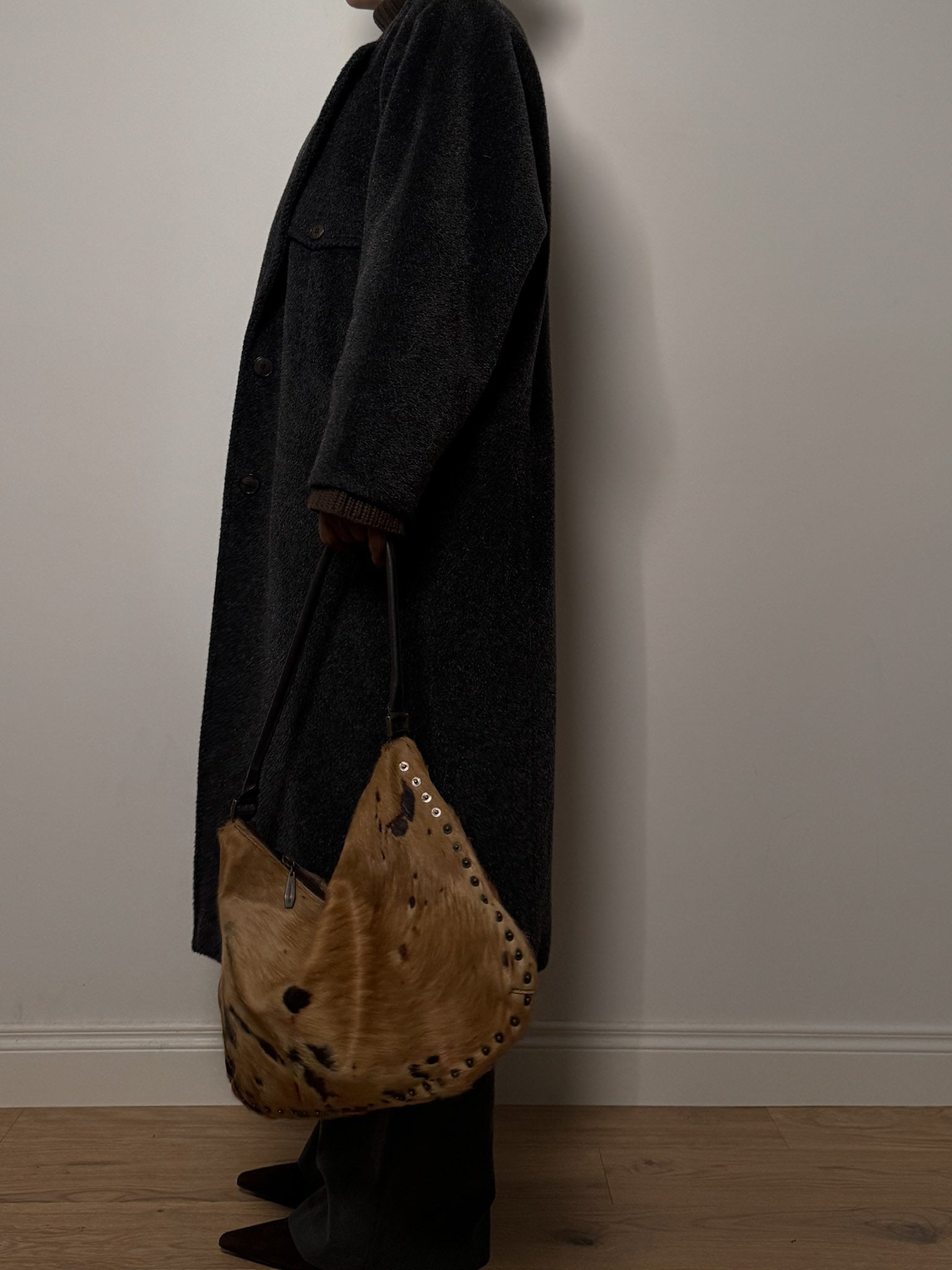 Sportmax lama and wool anthracite coat