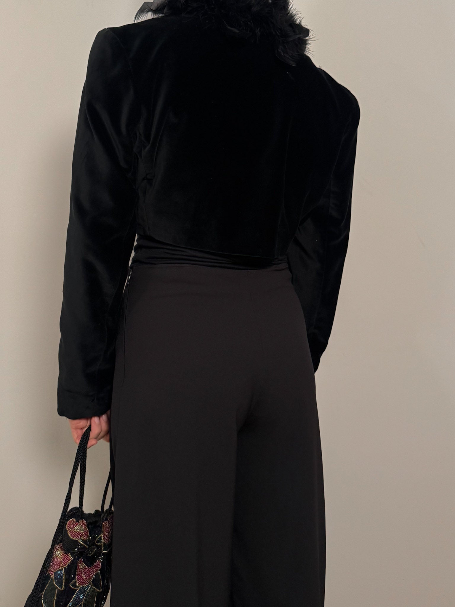 Cotton velvet and feathers black bolero