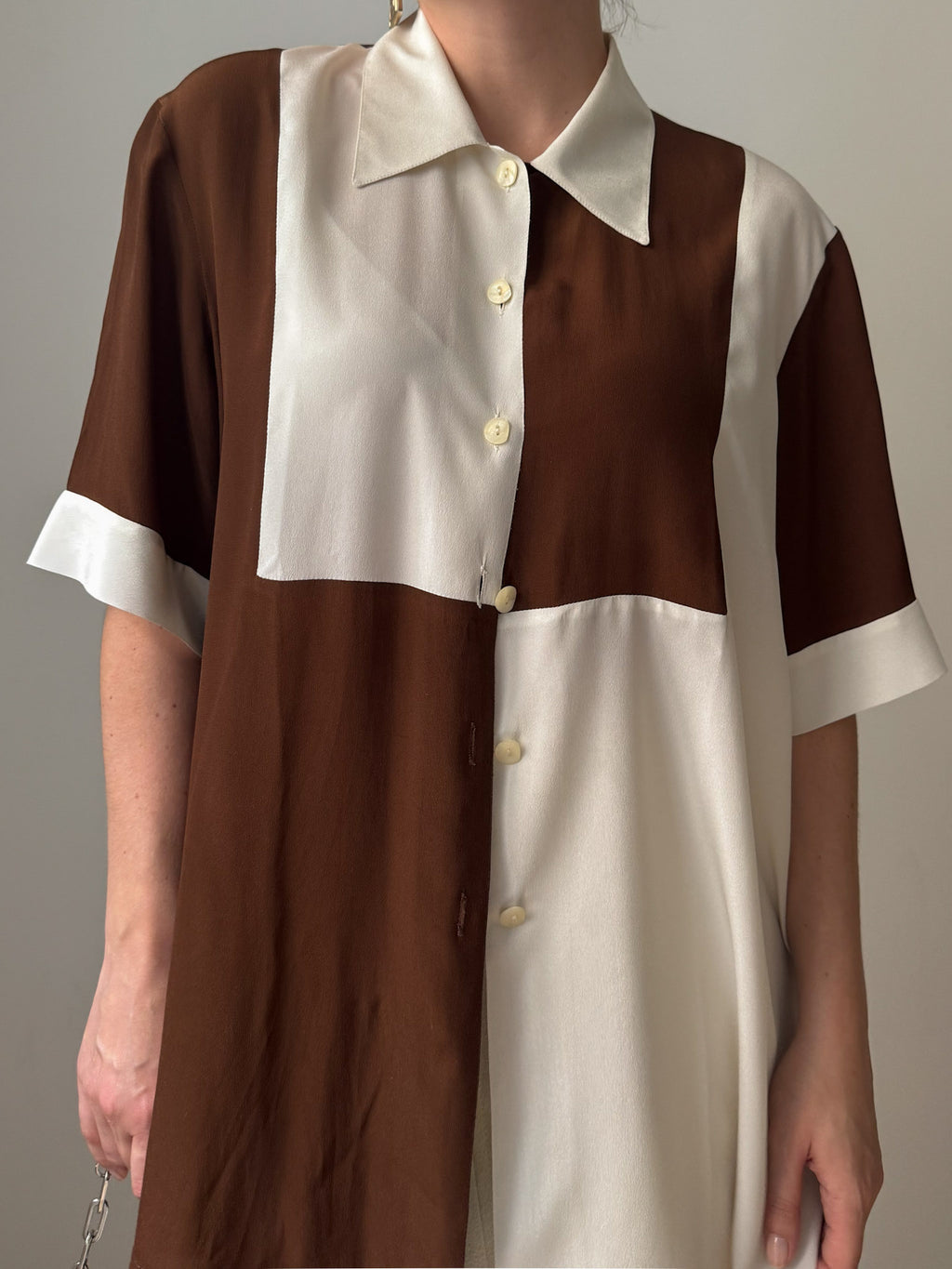 Silk blend ivory and chocolate shirt