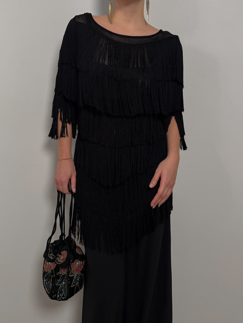 Pure viscose fringe black top