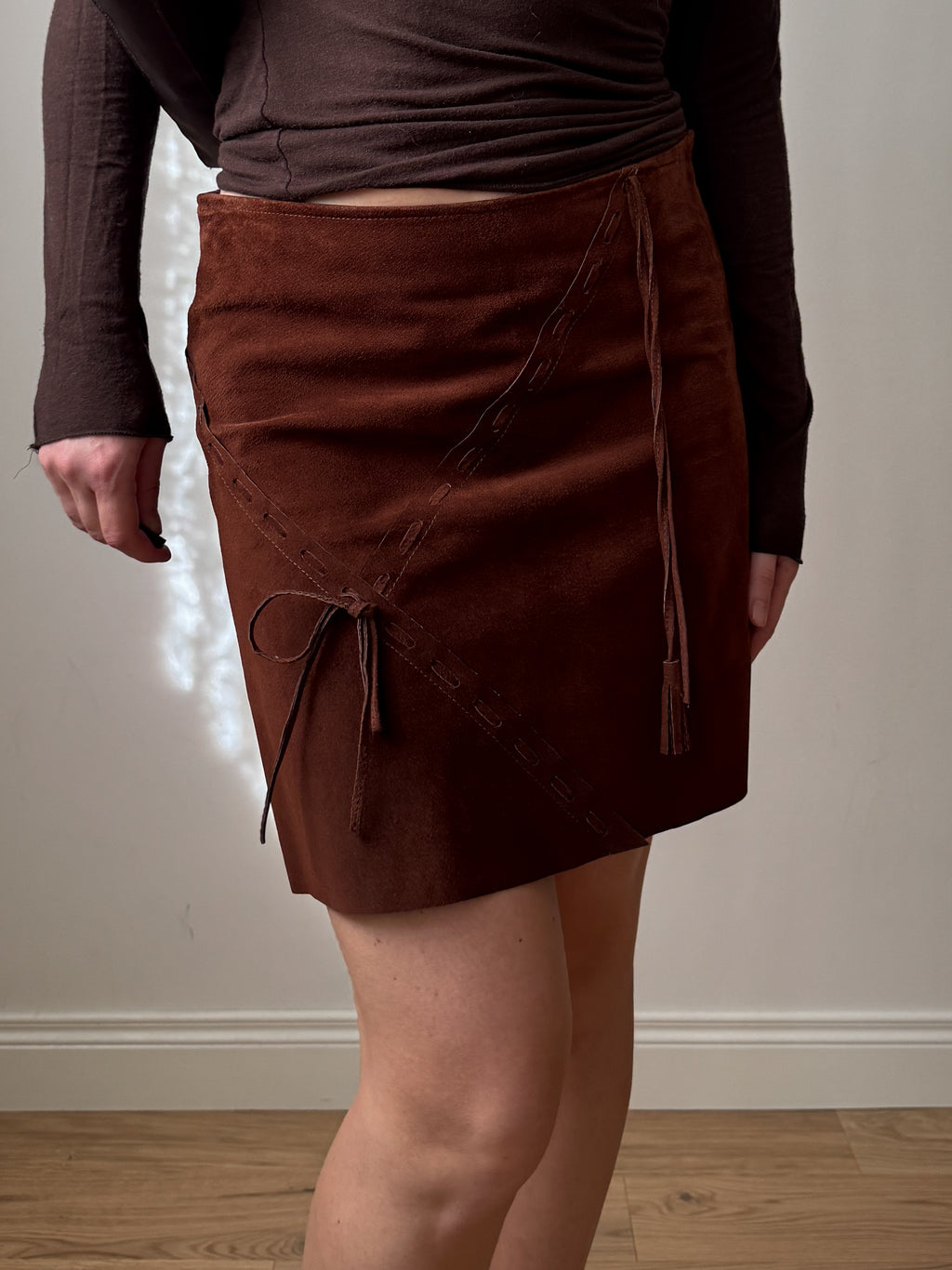 Real suede chestnut skirt