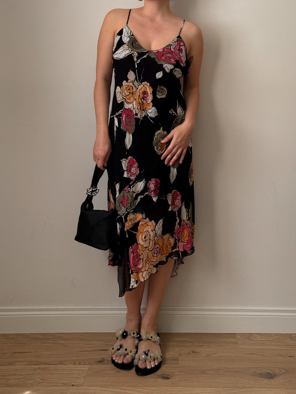 Viscose floral black dress