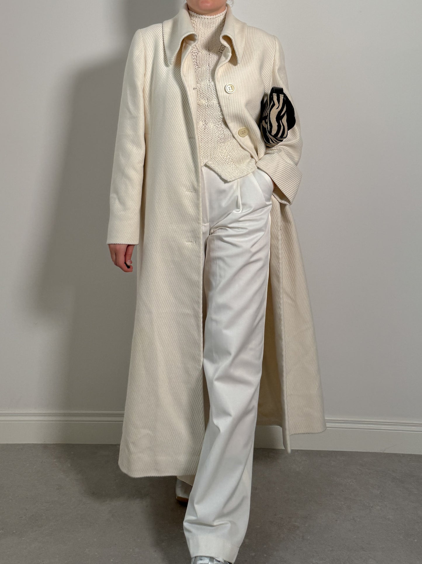 Cotton and virgin wool ivory coat