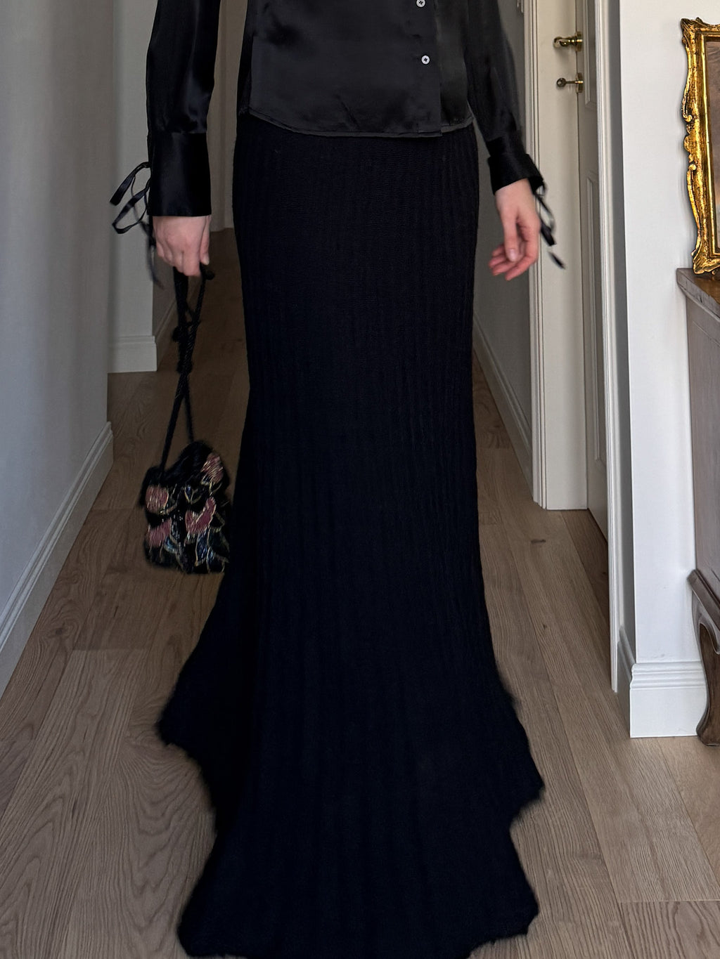 Pure wool black long skirt