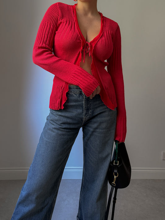 Viscose and cotton red cardigan