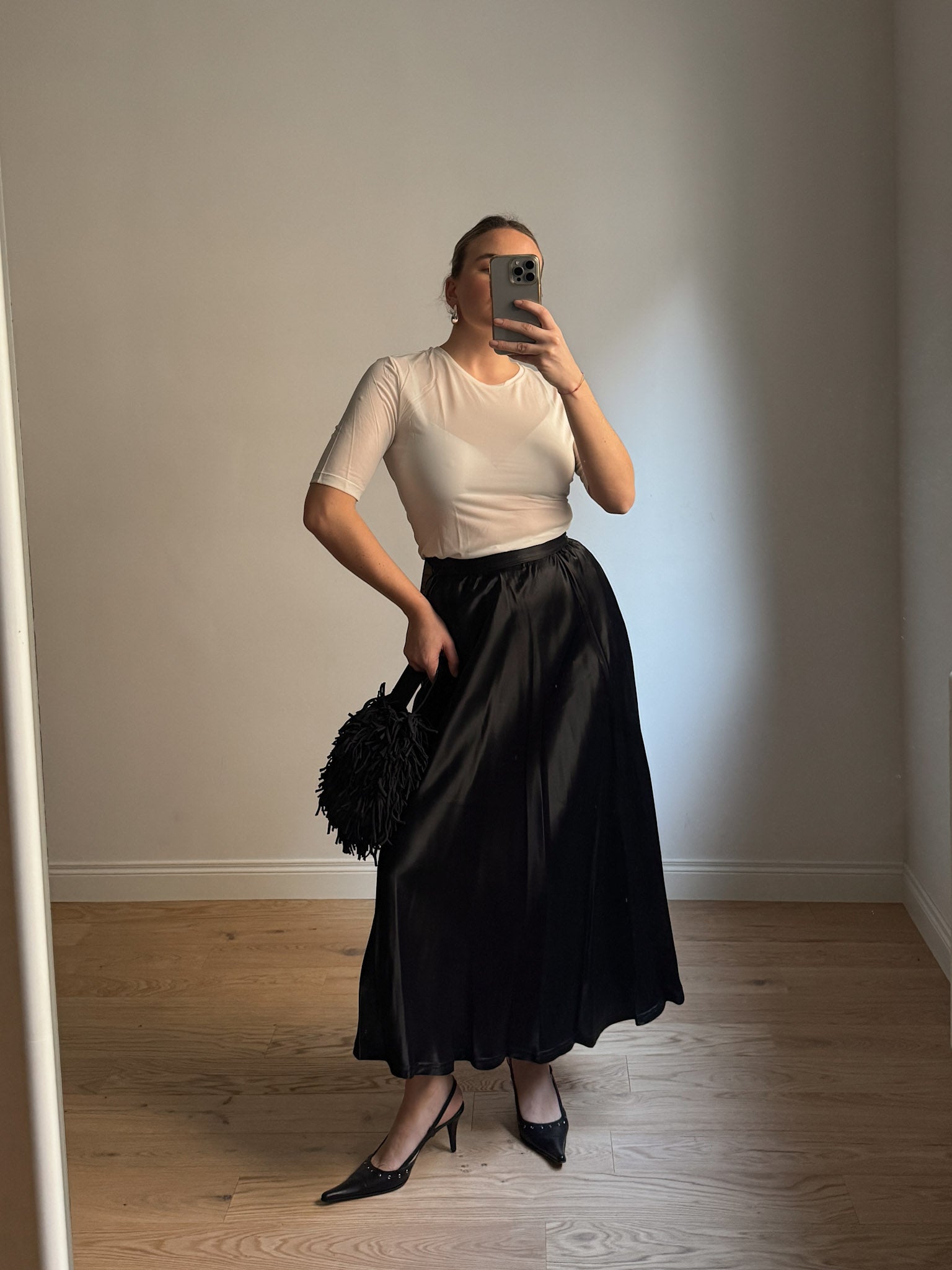 Satin-finish black skirt