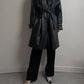 Real leather black trench