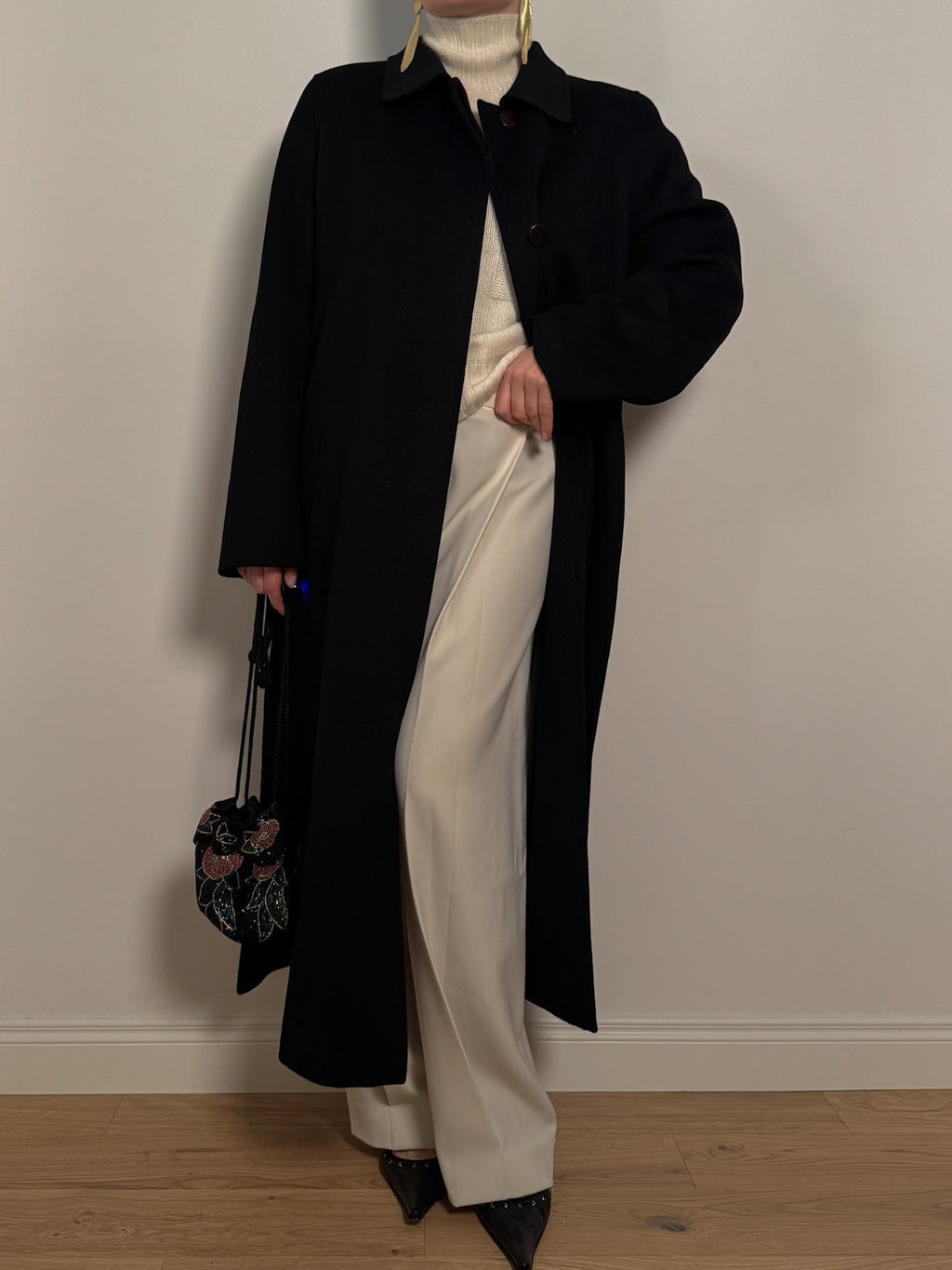 Pure wool black long coat