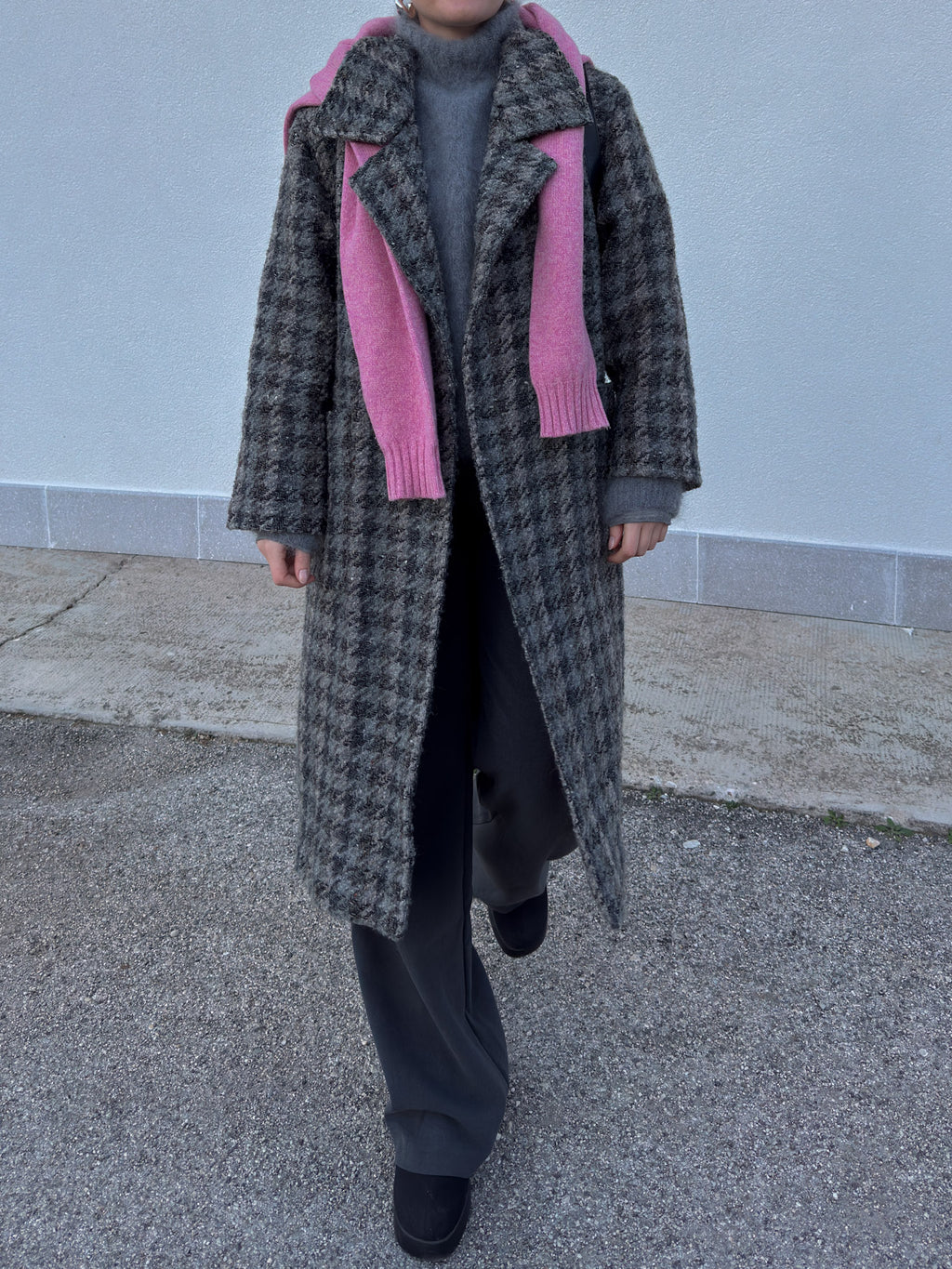 Pure wool check grey coat