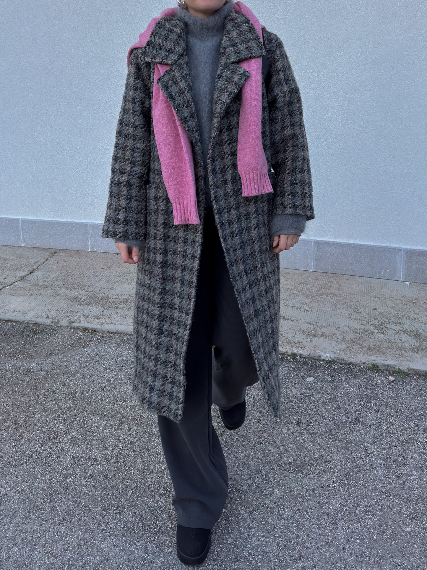 Pure wool check grey coat
