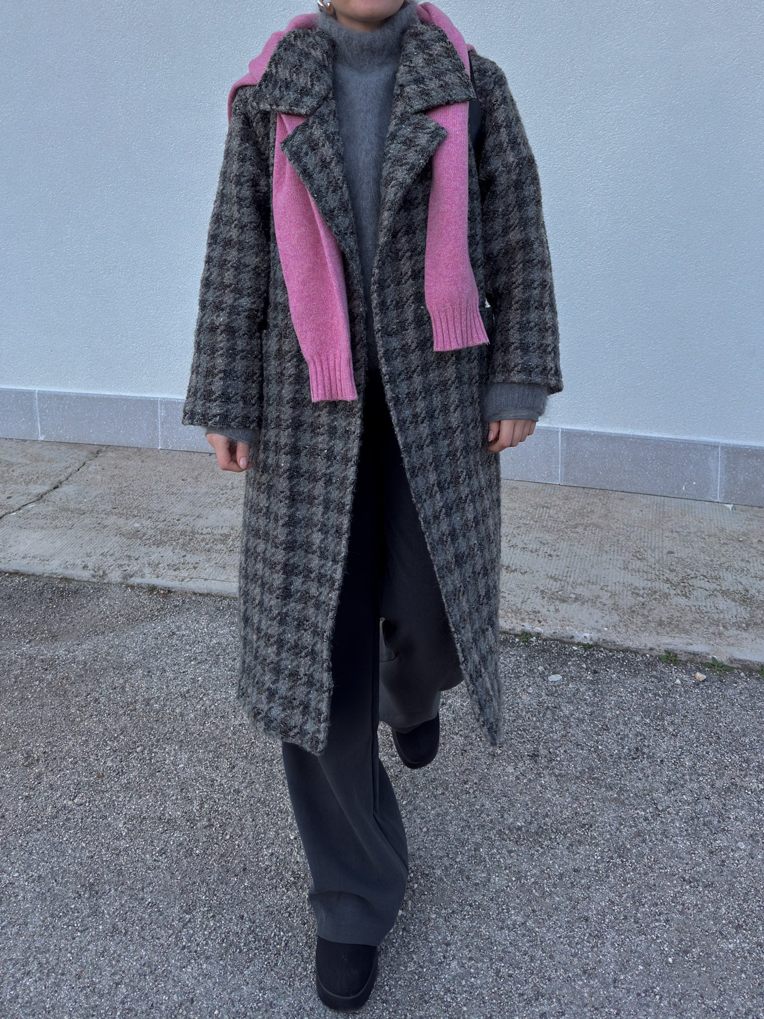 Pure wool check grey coat