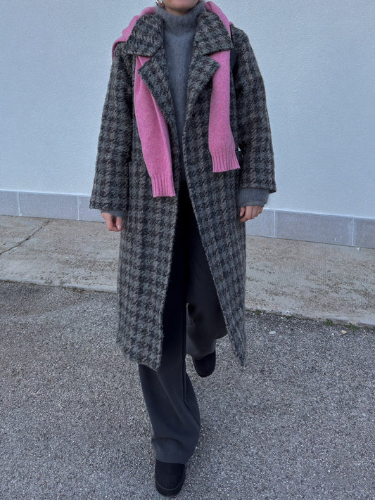 Pure wool check grey coat