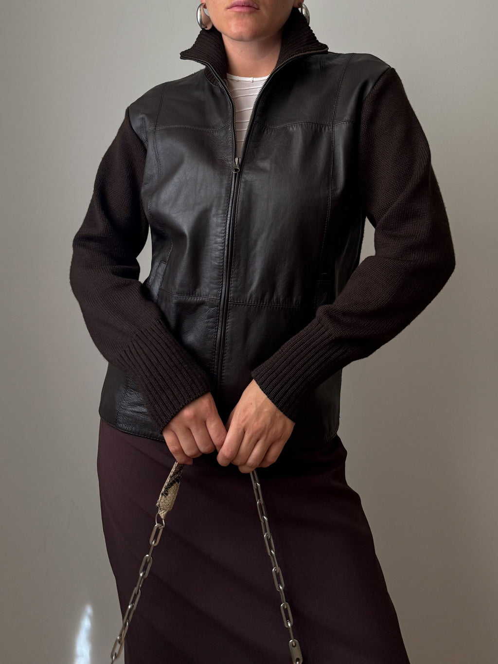 Leather and wool cafè jacket