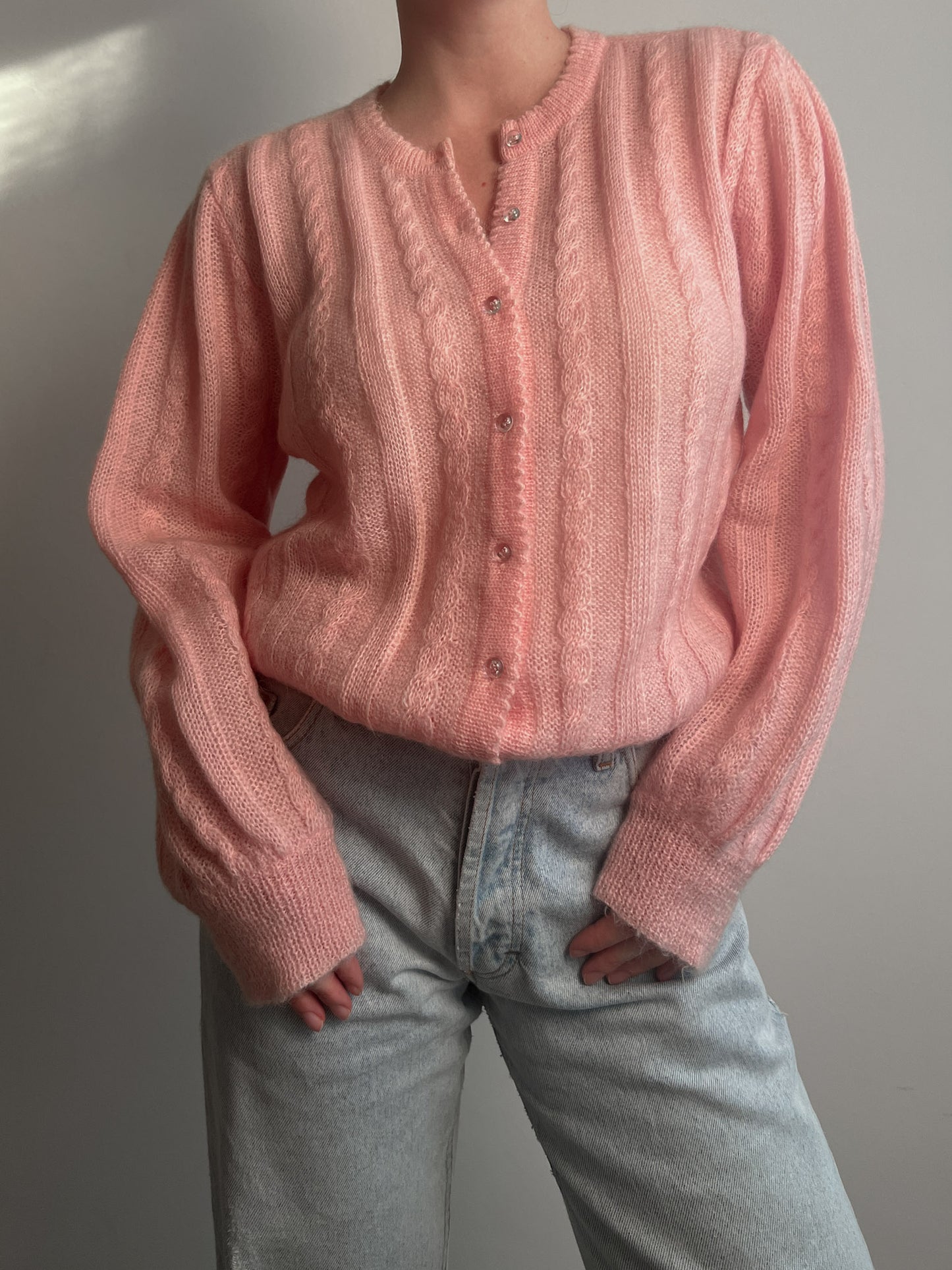 Mohair and wool pink cardigan