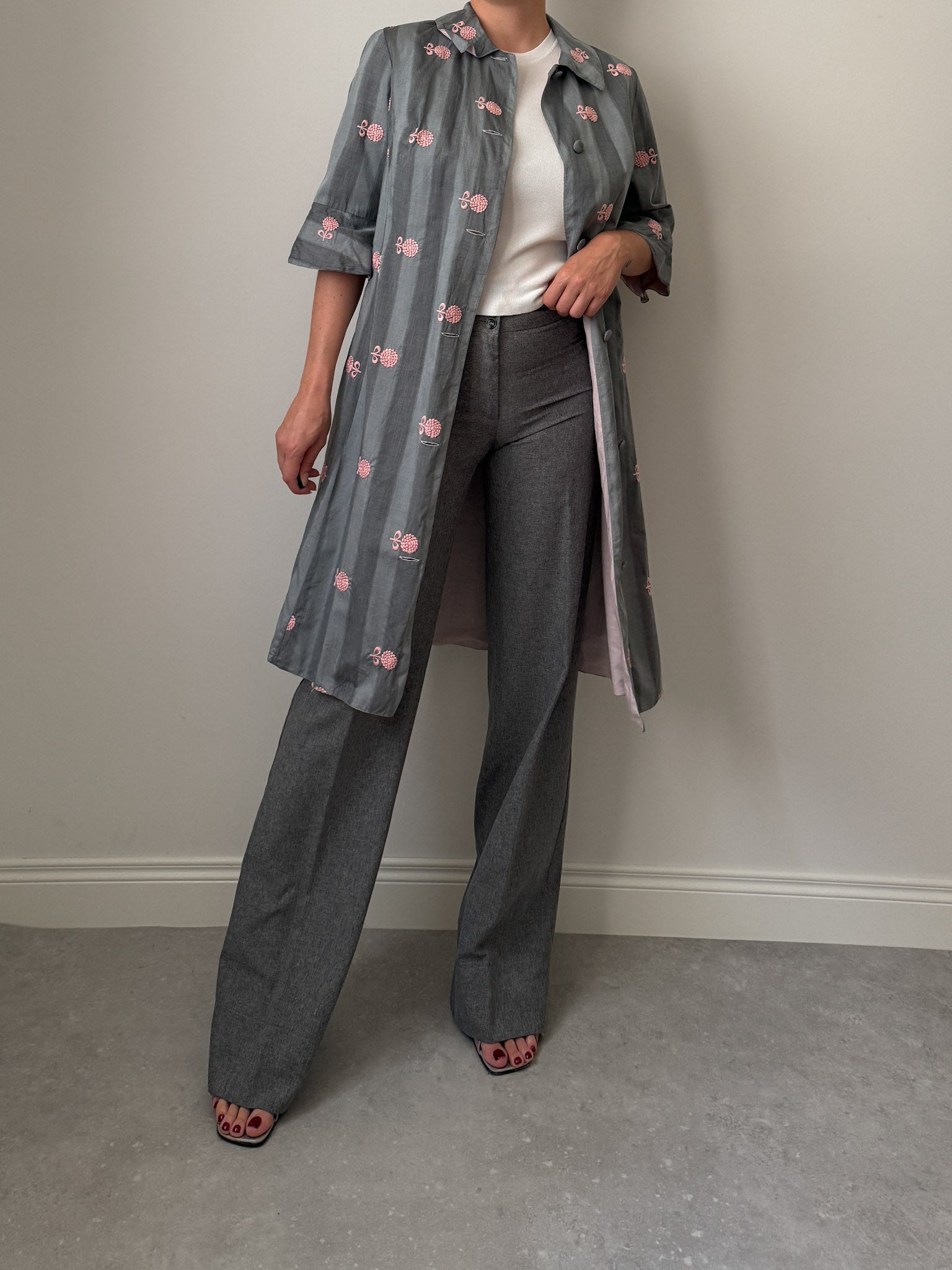 Grey and pink dust coat