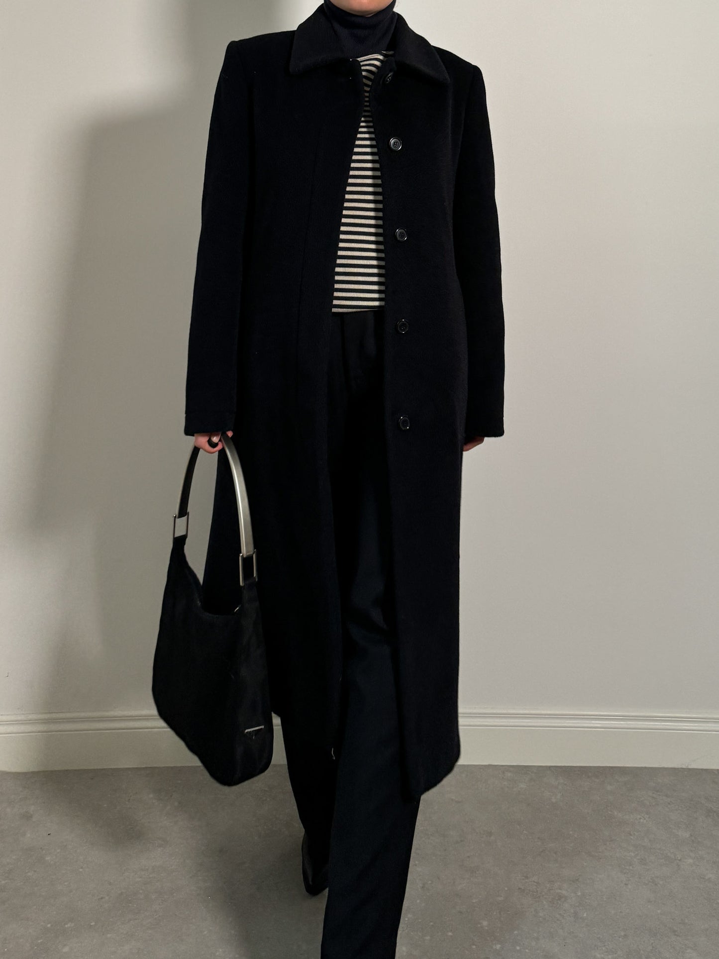 Wool and kid mohair black coat