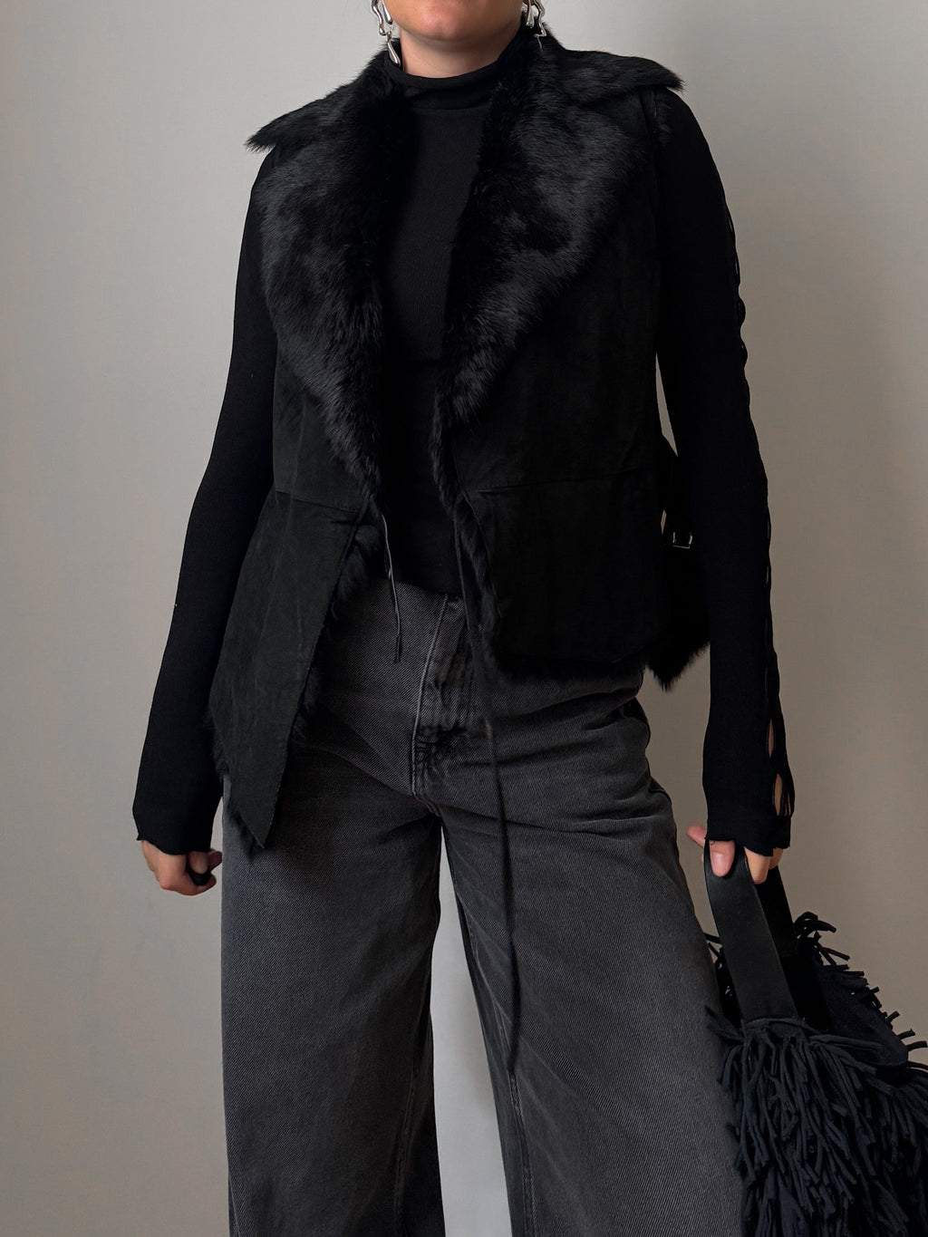 Real fur black vest