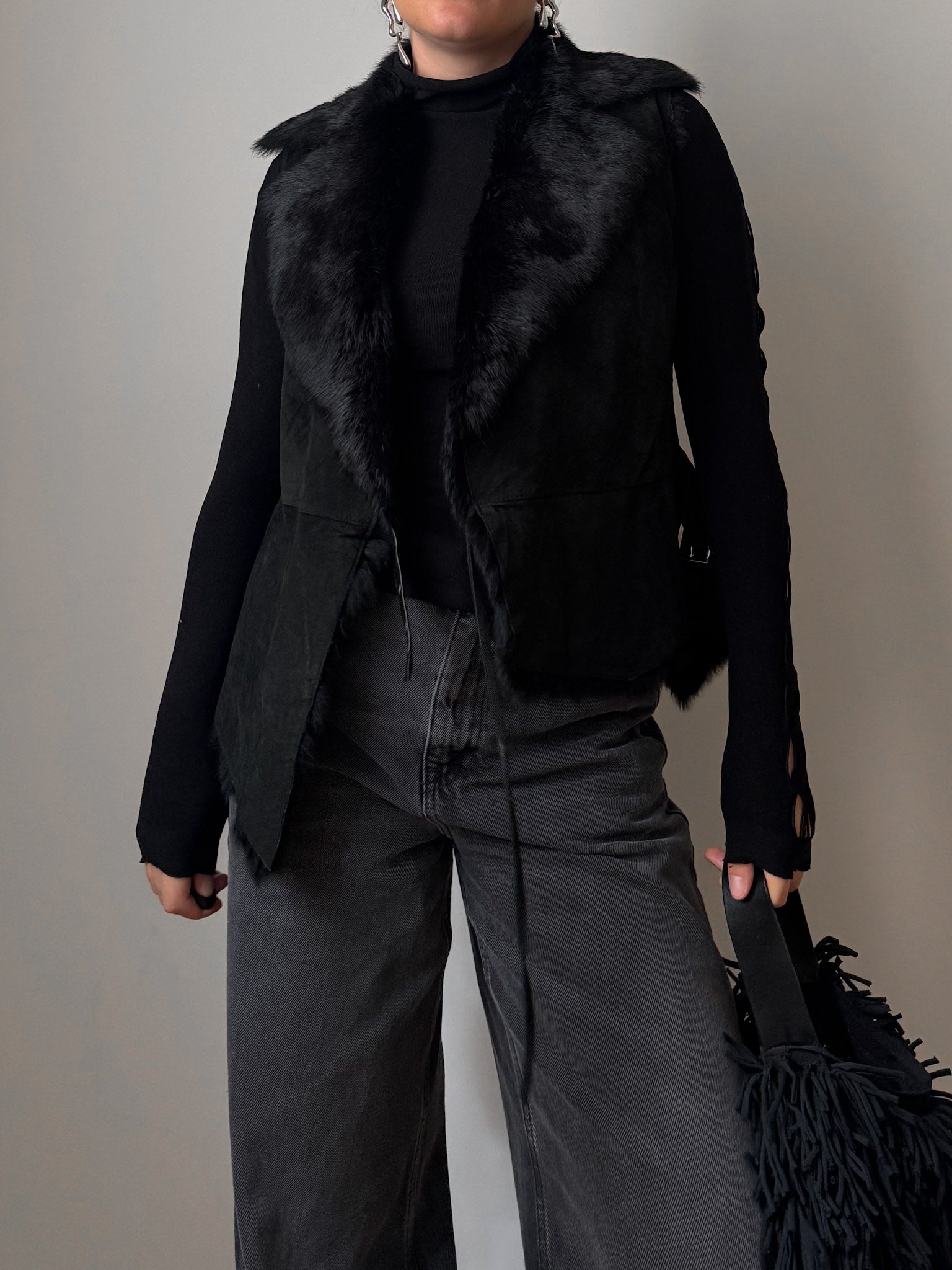 Real fur black vest