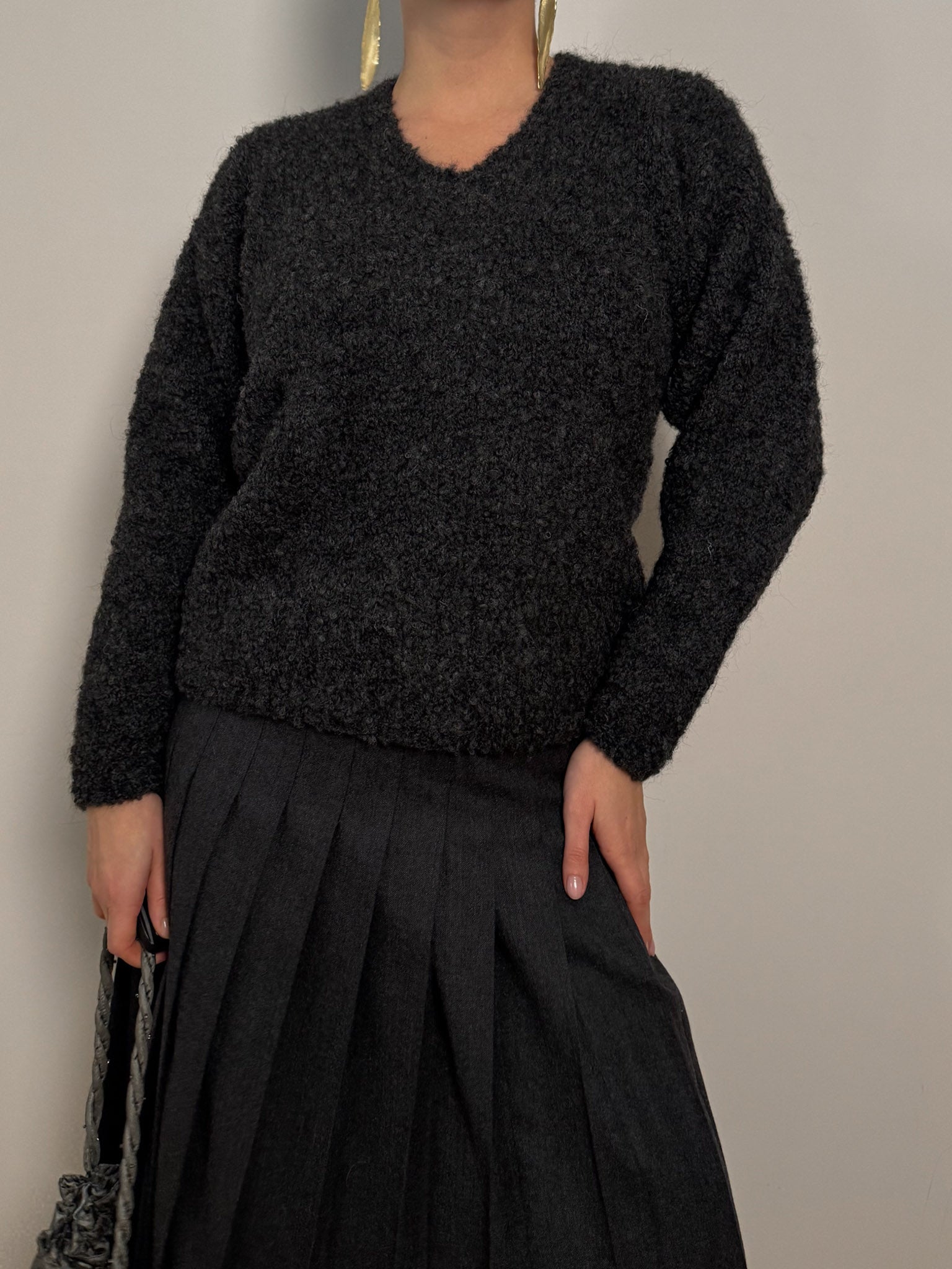 Bouclé wool anthracite pull