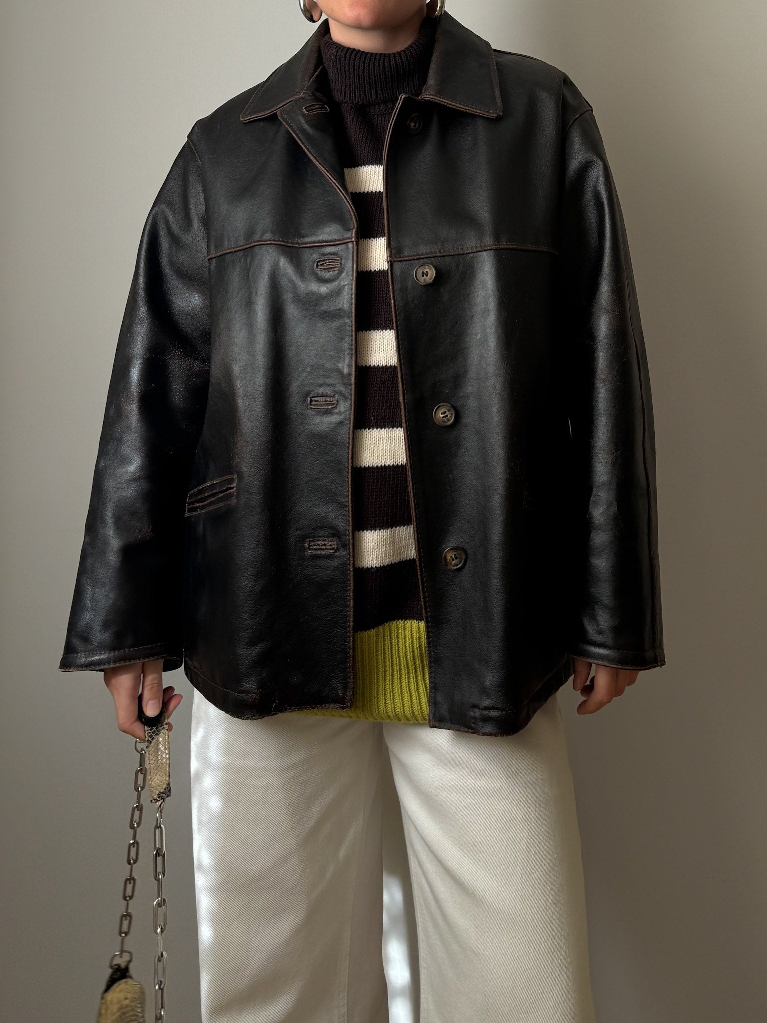 Real leather distressed jacket