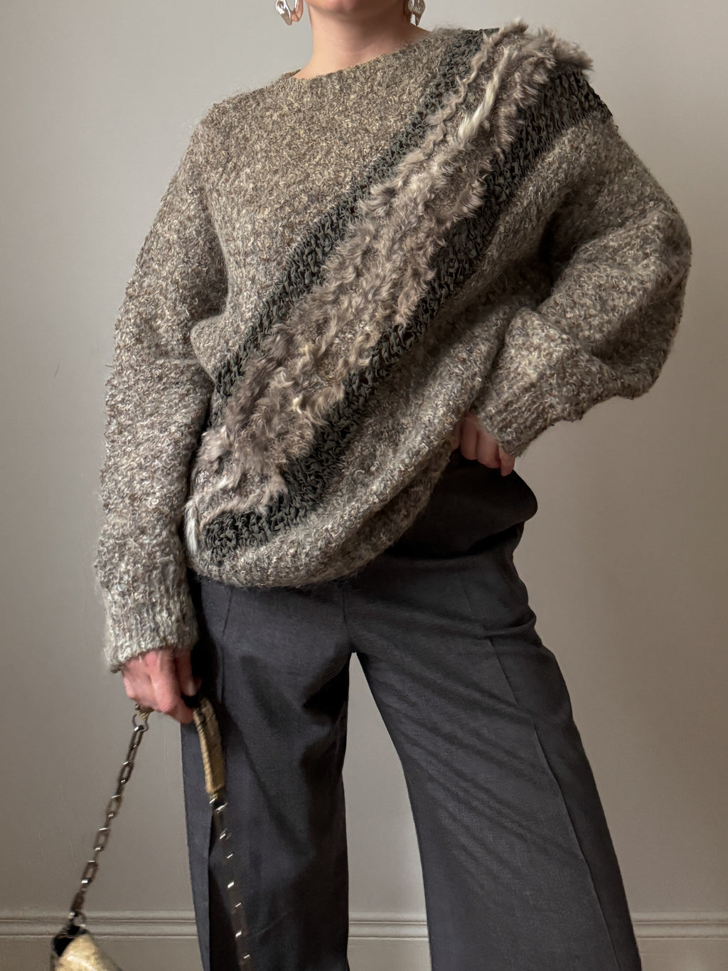 Wool and fur grey sand pull