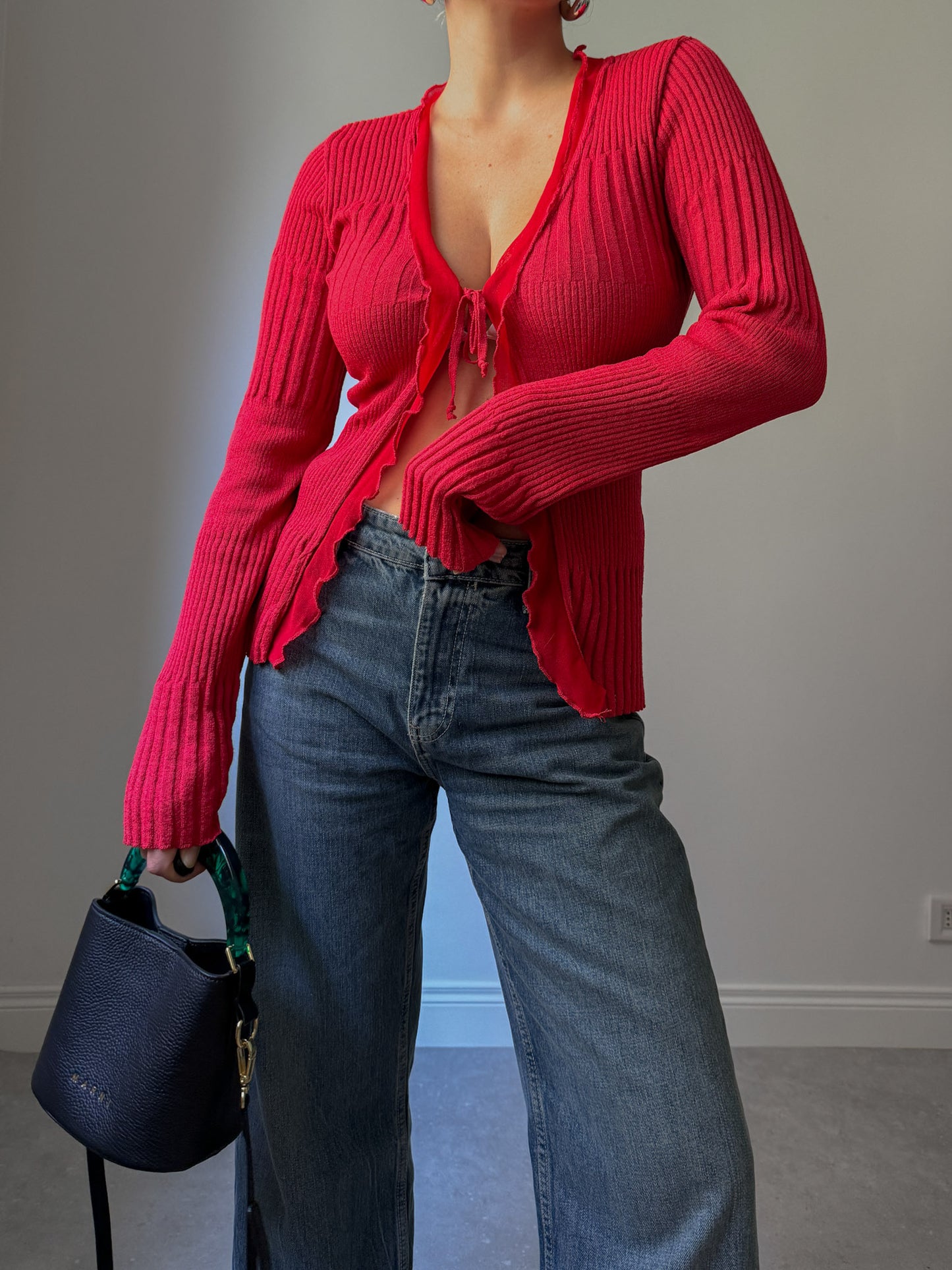 Viscose and cotton red cardigan