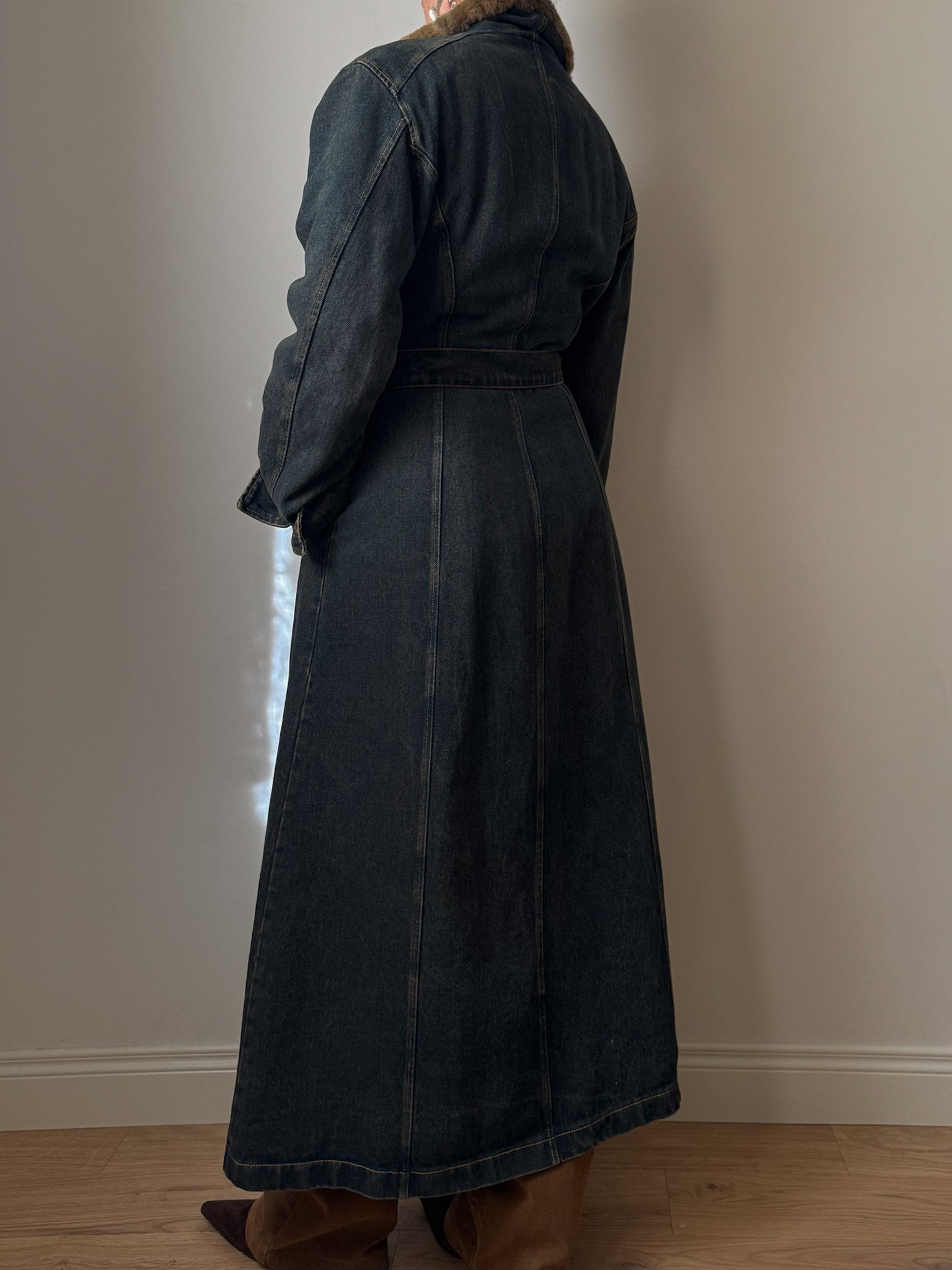 Denim and fur y2k long coat