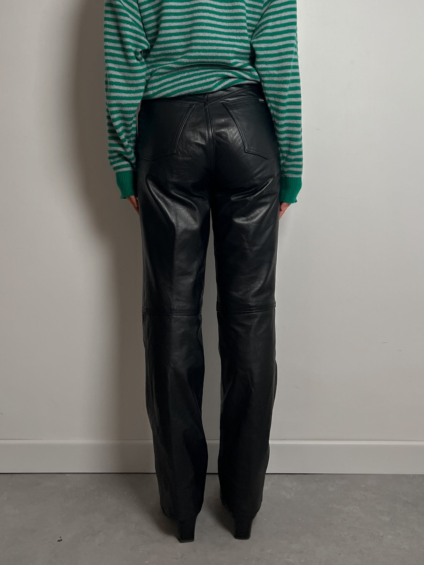 Real leather black pants