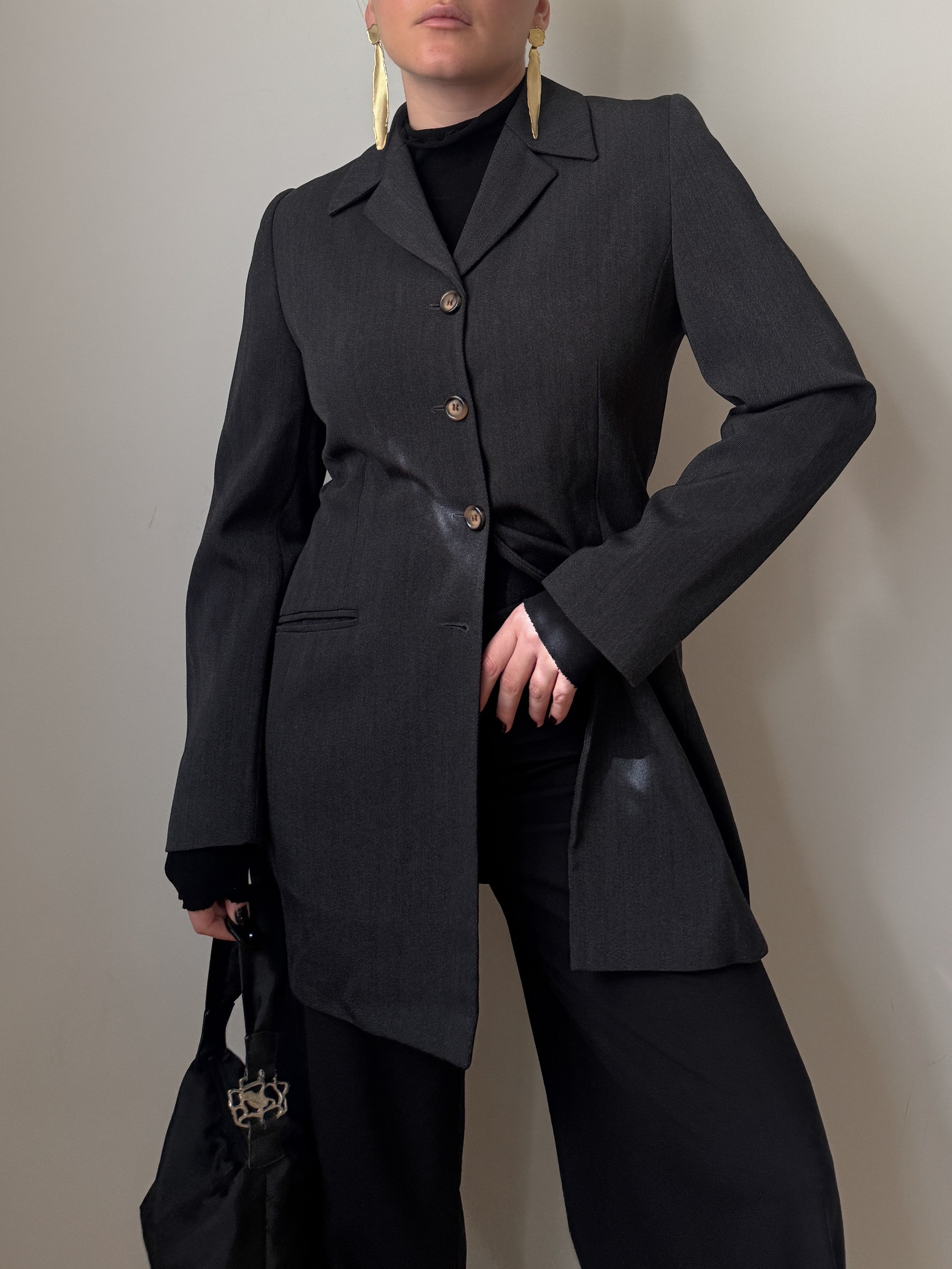 Blazer vintage antracite in lana e viscosa sagomato