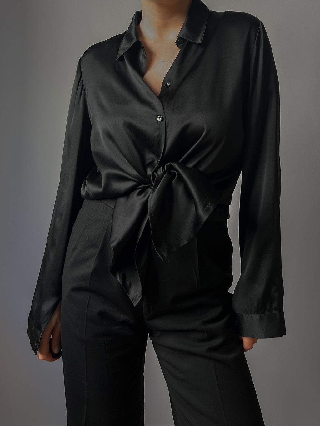 Pure silk black maxi shirt