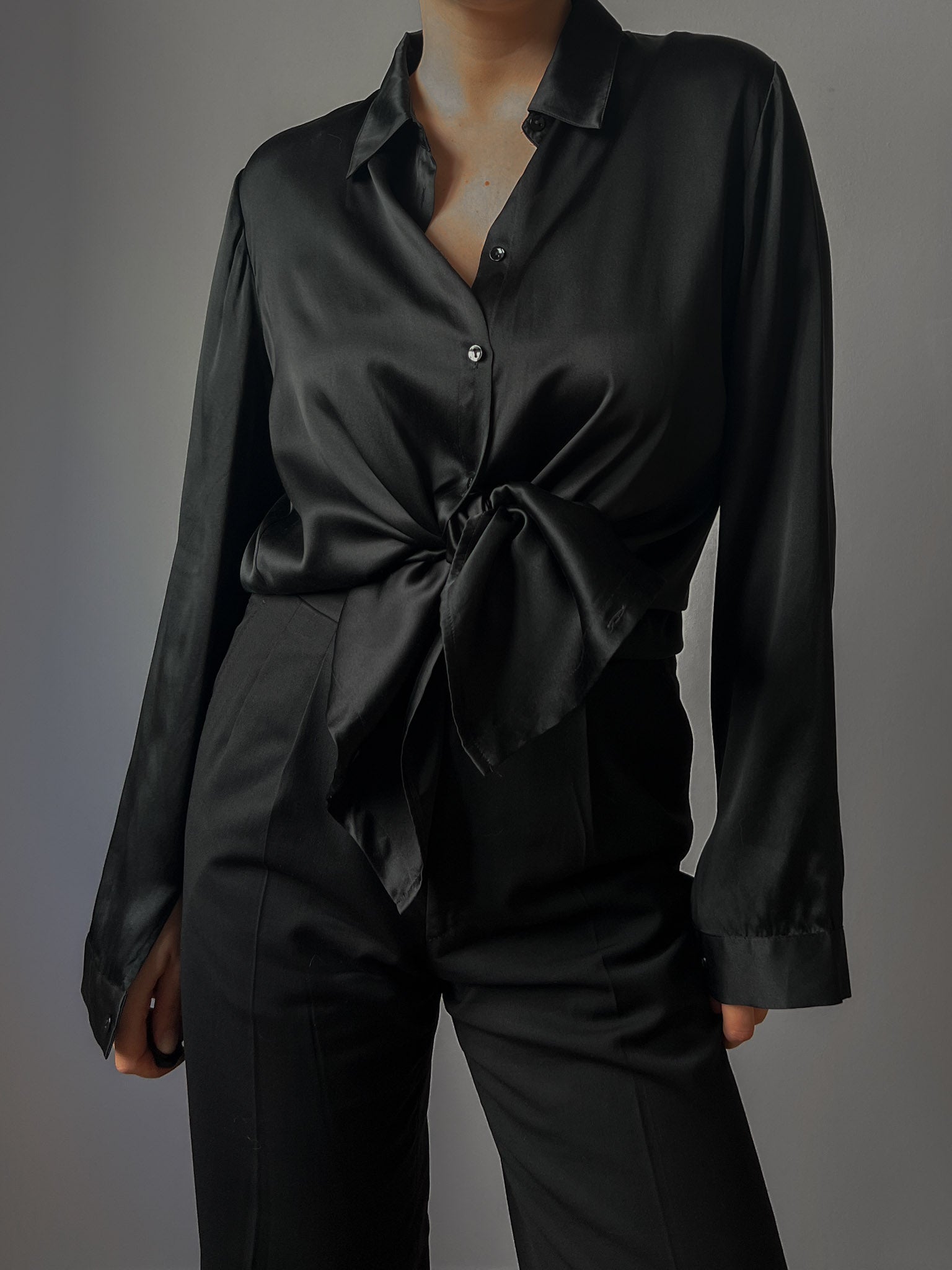 Pure silk black maxi shirt