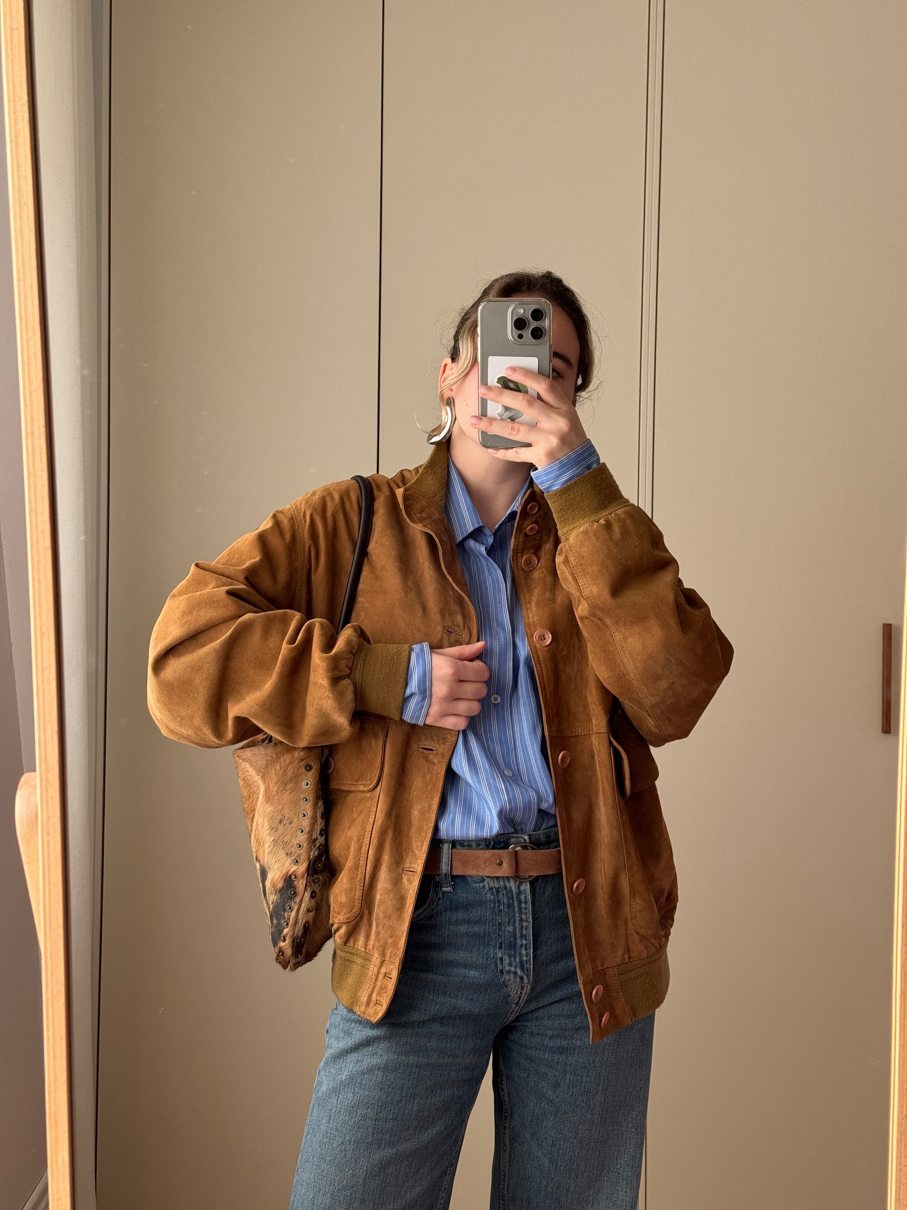 Real suede caramel bomber