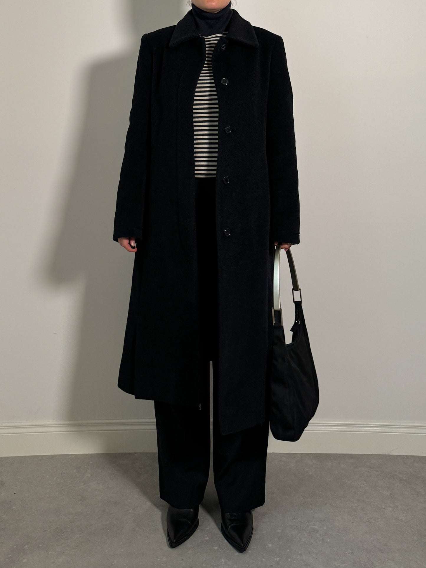 Wool and kid mohair black coat