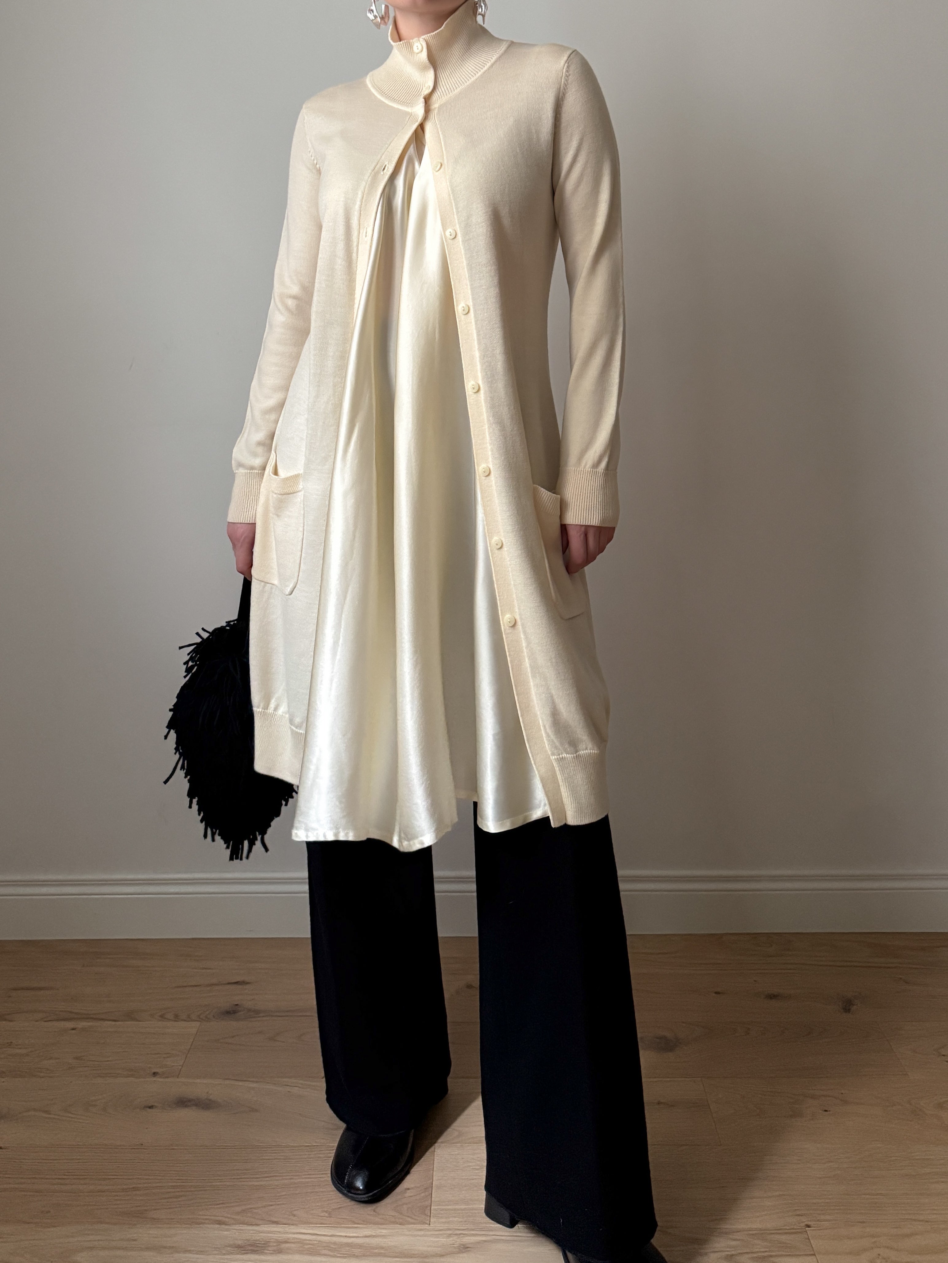 Roberto Cavalli Class wool and silk ivory dress