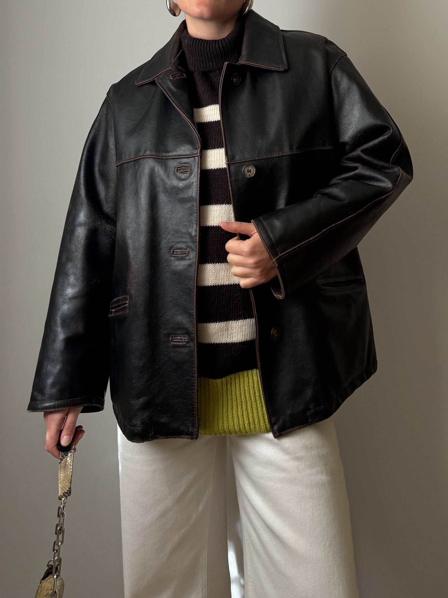 Real leather distressed jacket