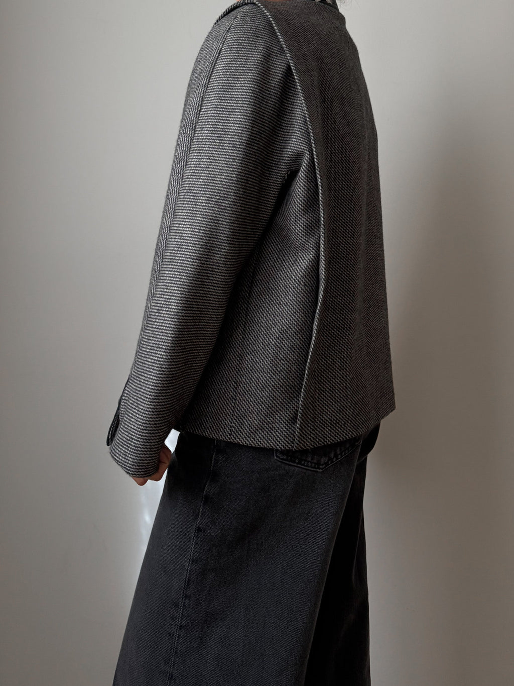 Wool and leather herringbone jacket