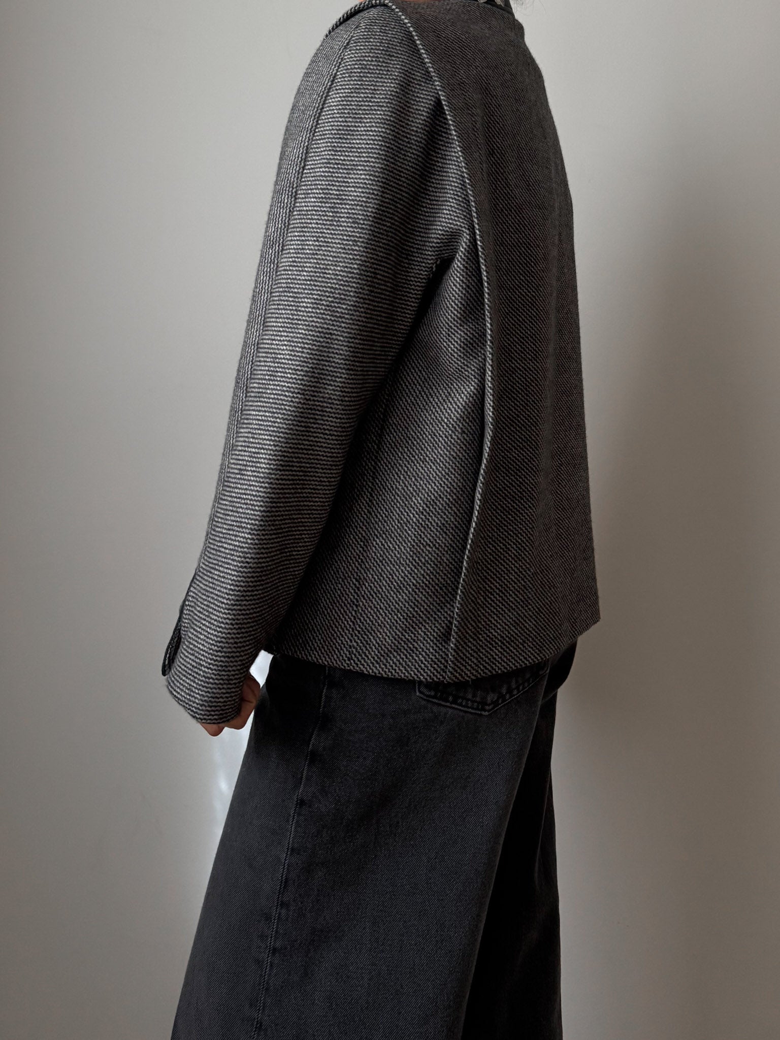 Wool and leather herringbone jacket