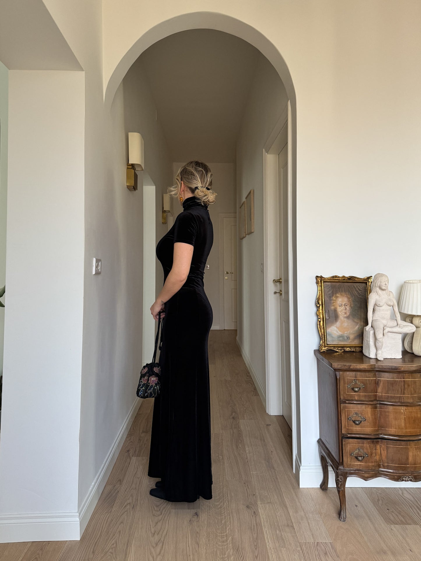 Pure velvet black long dress