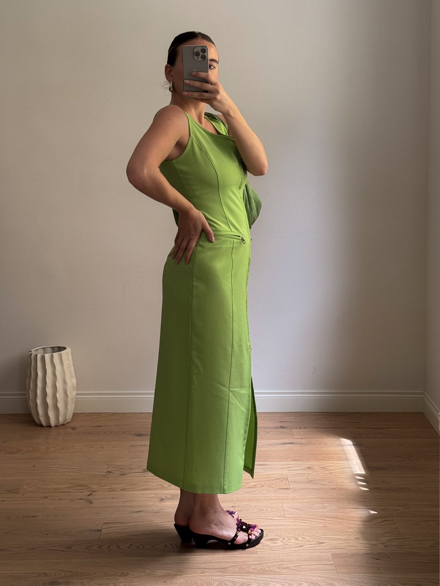 Zip green long dress