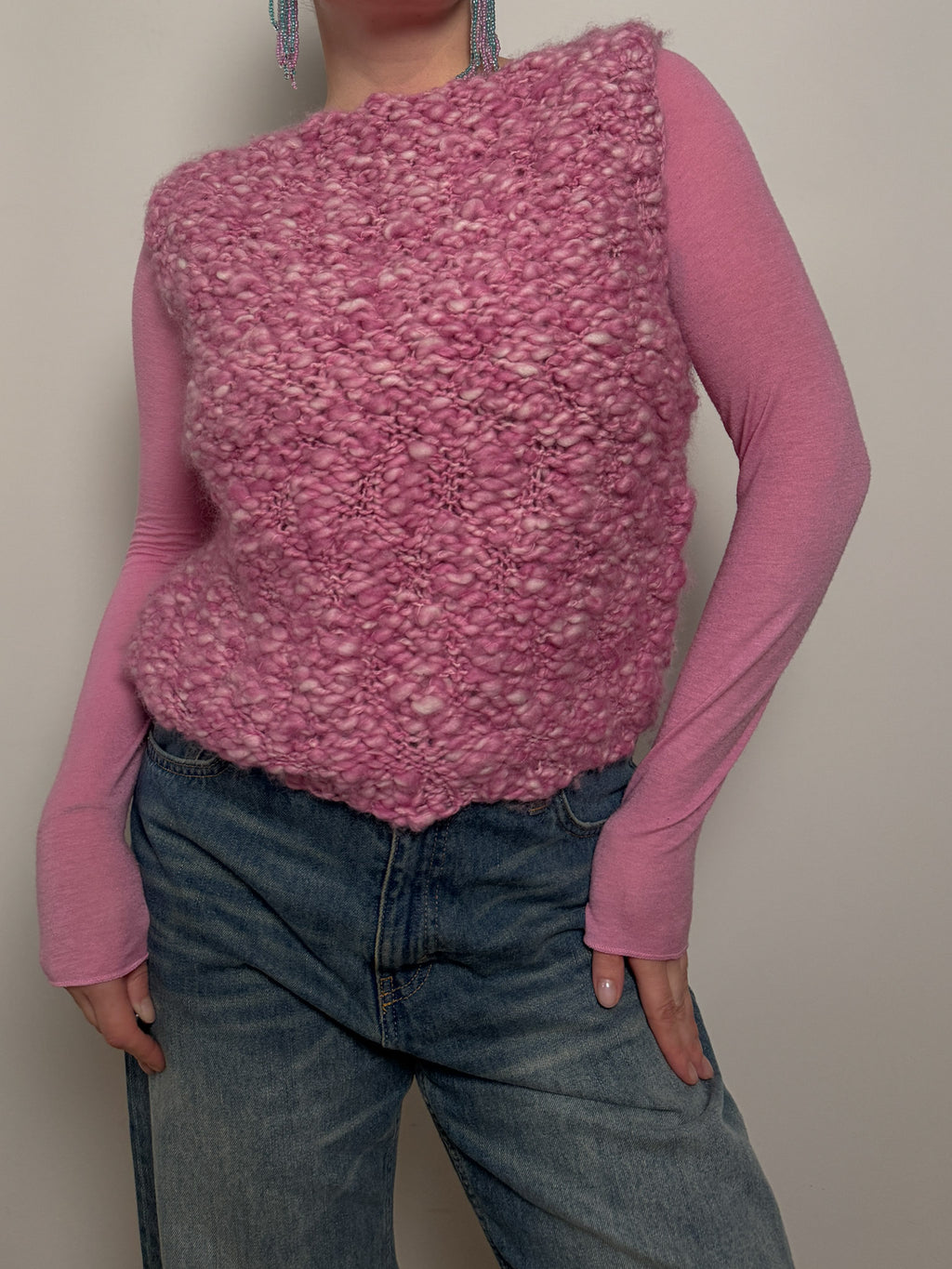 Pure wool embroidered pink top