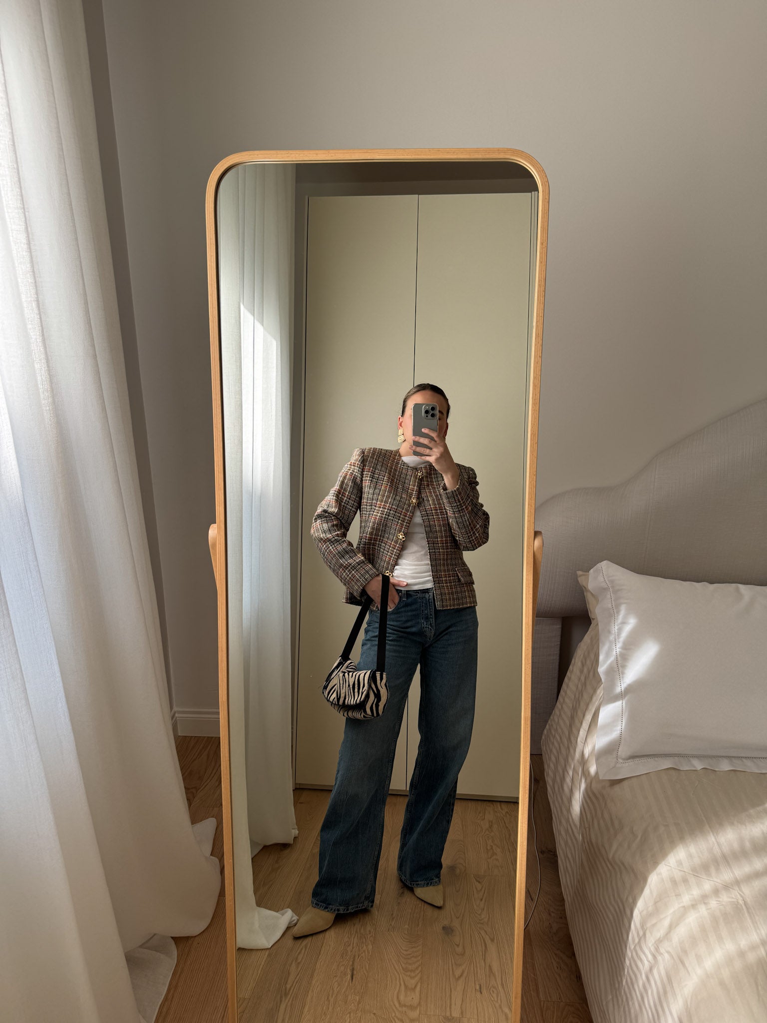 Pure wool tweed check jacket