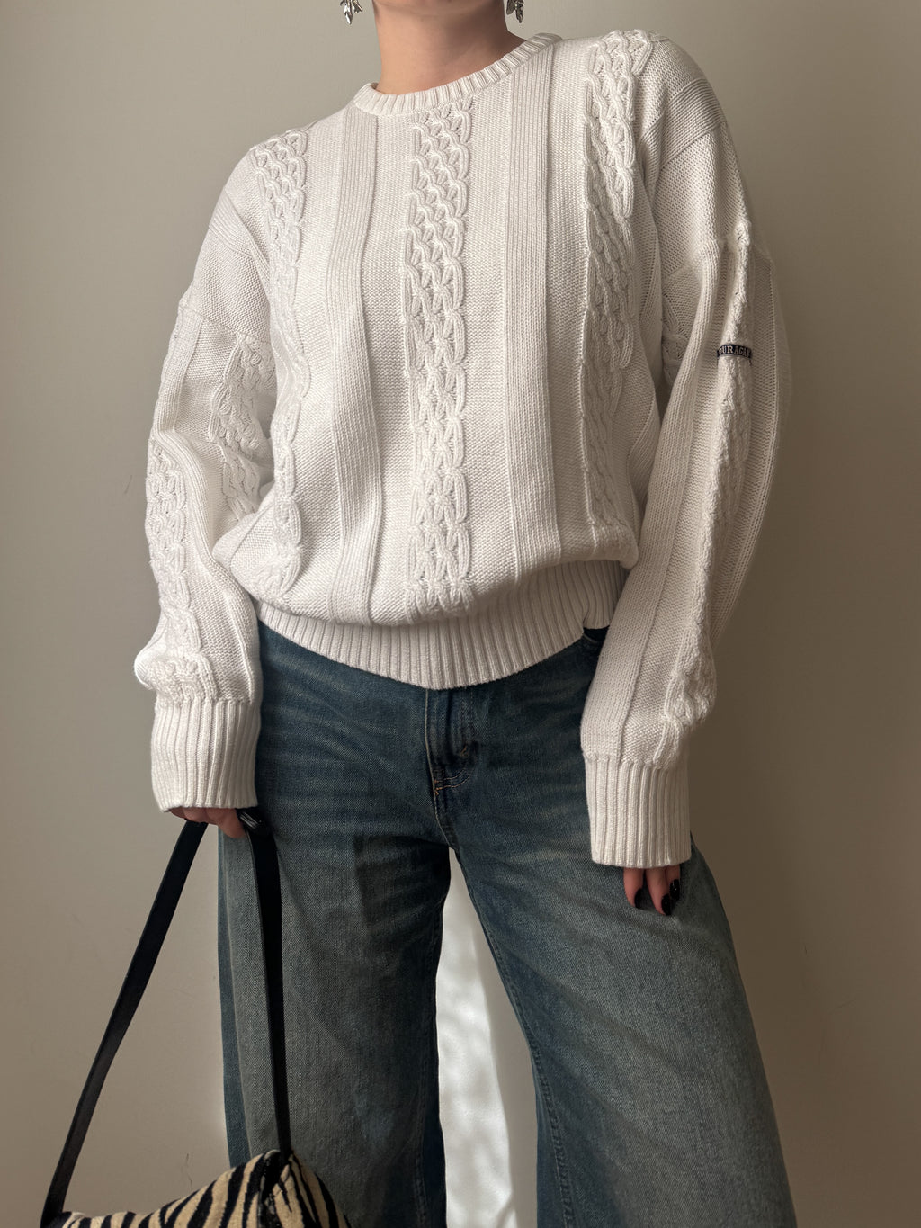 Maglione vintage in puro cotone lavorazione a treccia